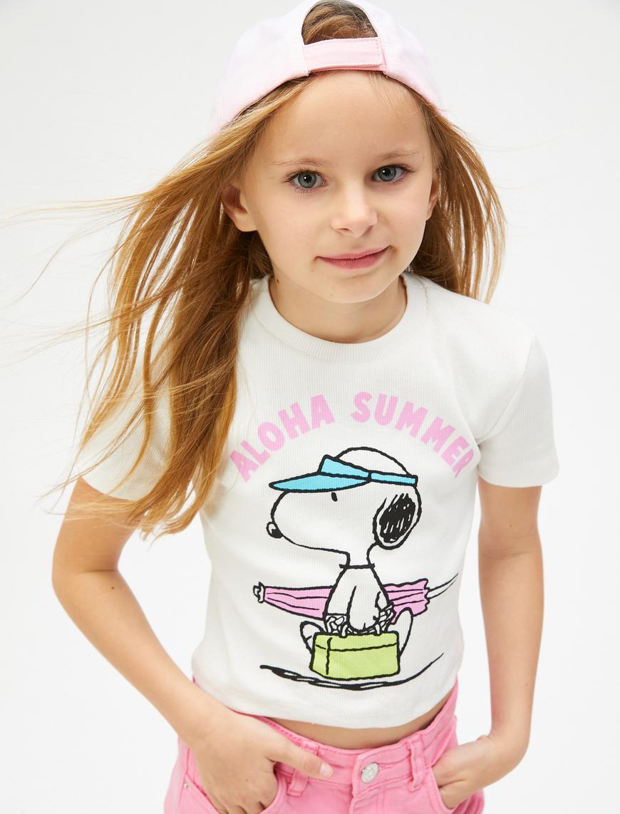  Kız Çocuk Snoopy Tişört Lisanslı Kısa Kollu Bisiklet Yaka Pamuklu