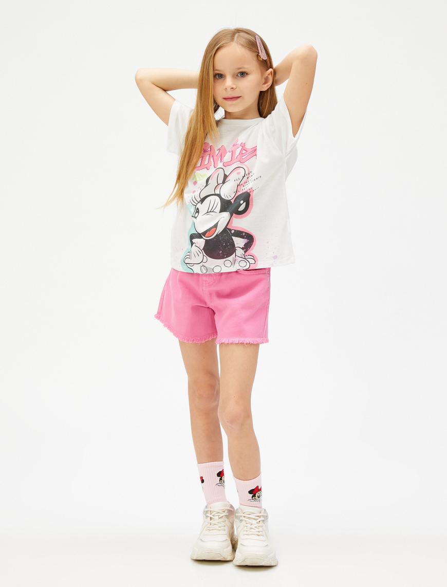  Kız Çocuk Minnie Mouse Tişört Lisanslı Kısa Kollu Bisiklet Yaka