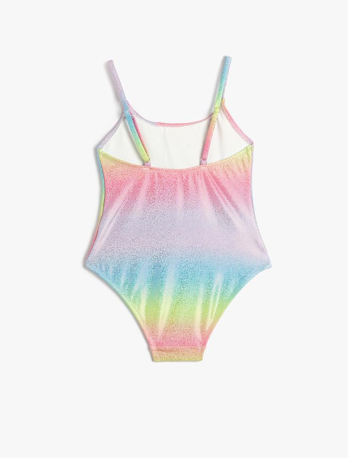 Kız Çocuk Mayo Parlak Fırfırlı İnce Askılı Batik Desenli