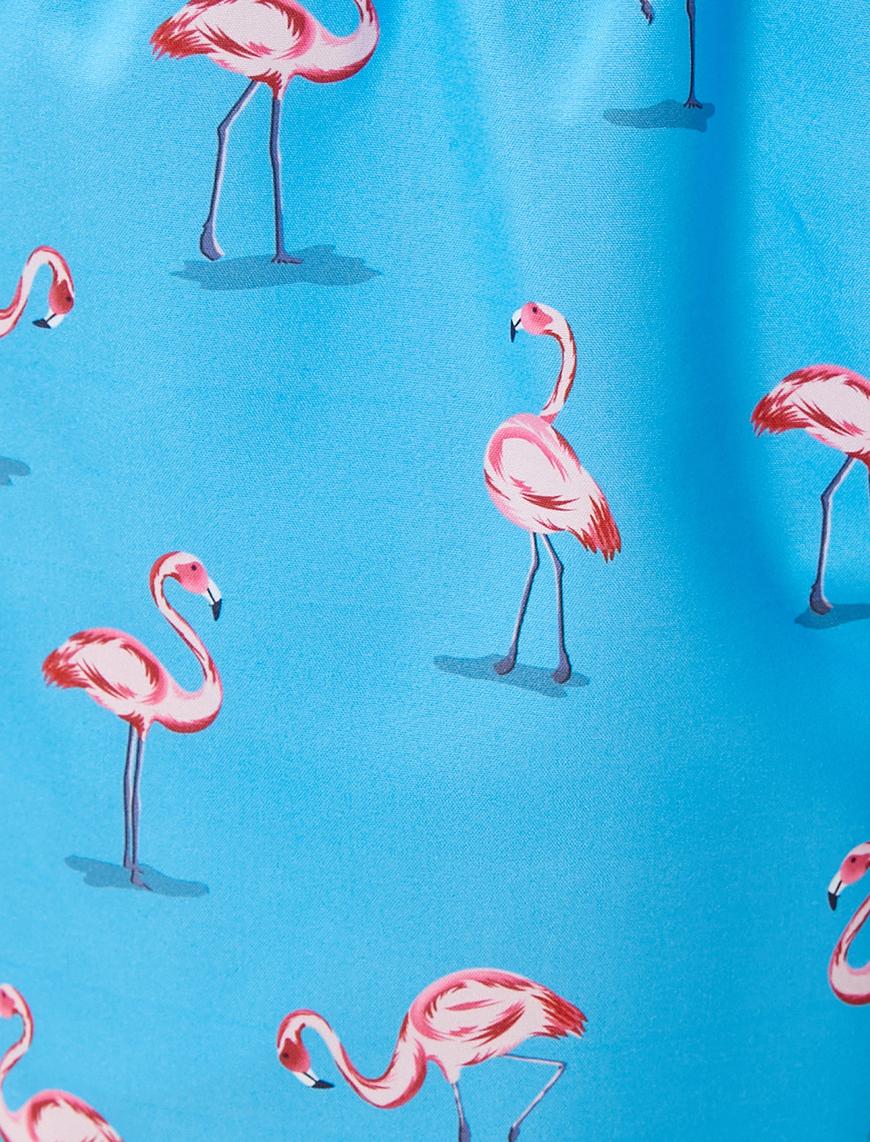   Deniz Şortu Flamingo Baskılı Beli Bağcıklı Cep Detaylı