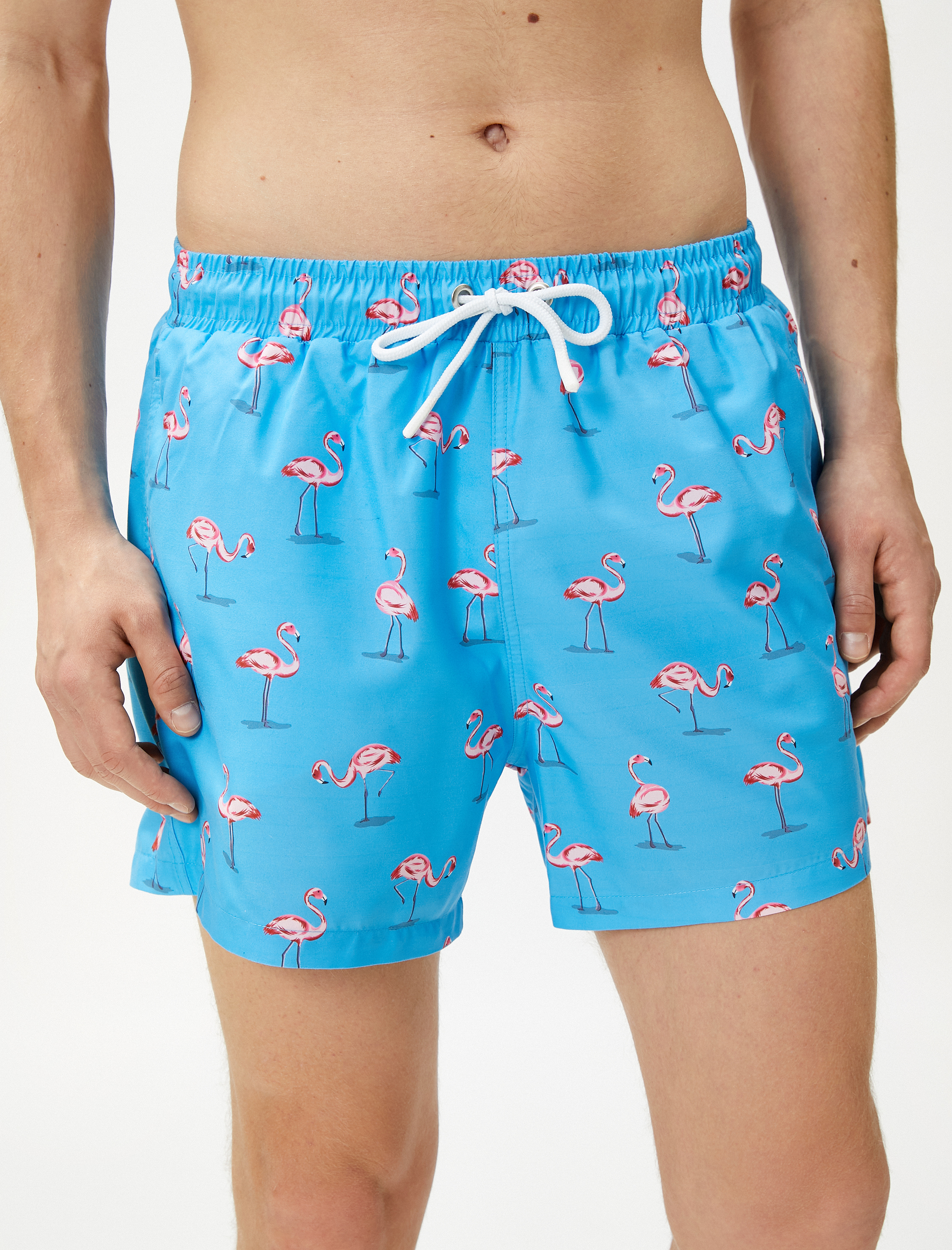  Deniz Şortu Flamingo Baskılı Beli Bağcıklı Cep Detaylı