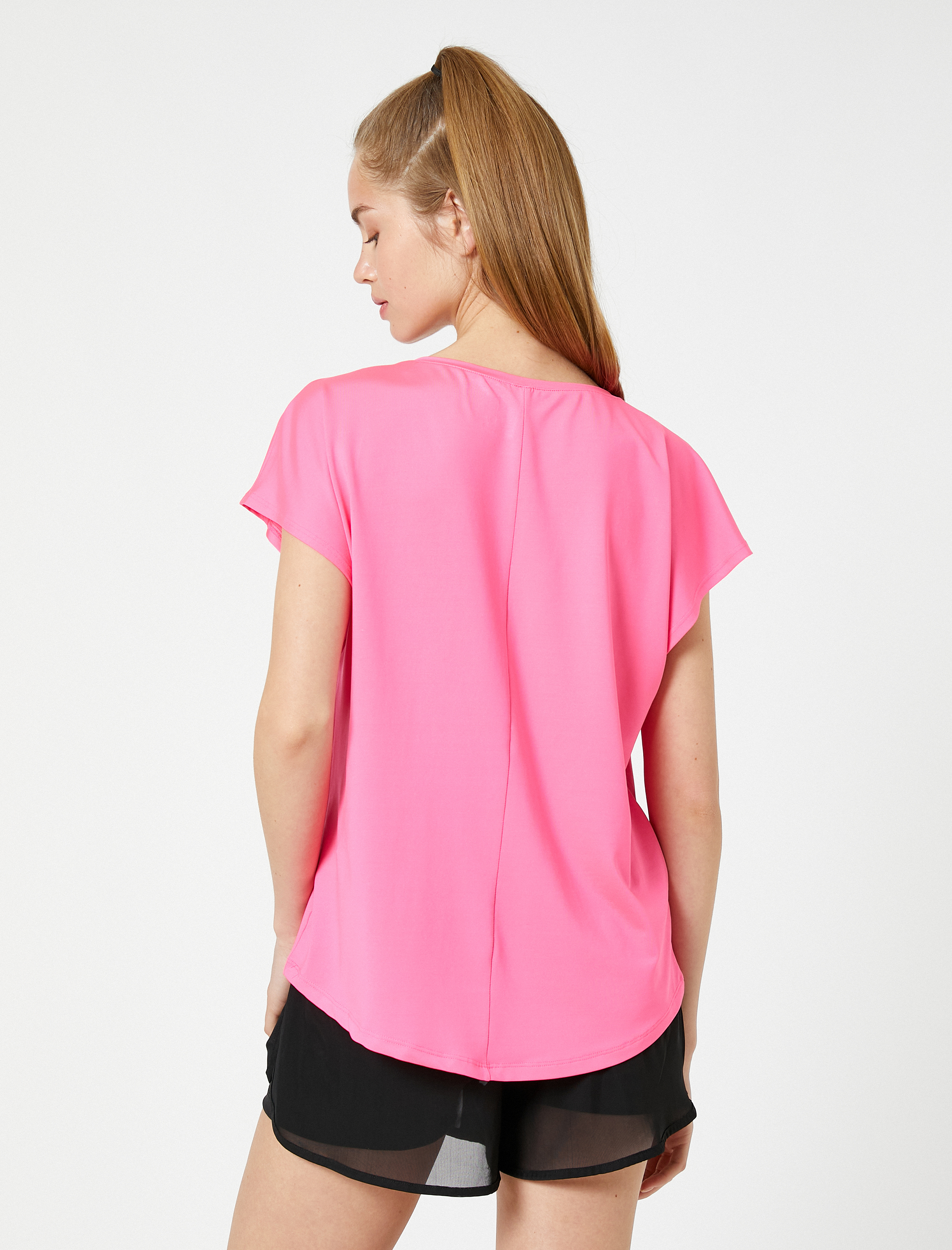   Basic Spor Tişört Bisiklet Yaka Yarasa Kollu