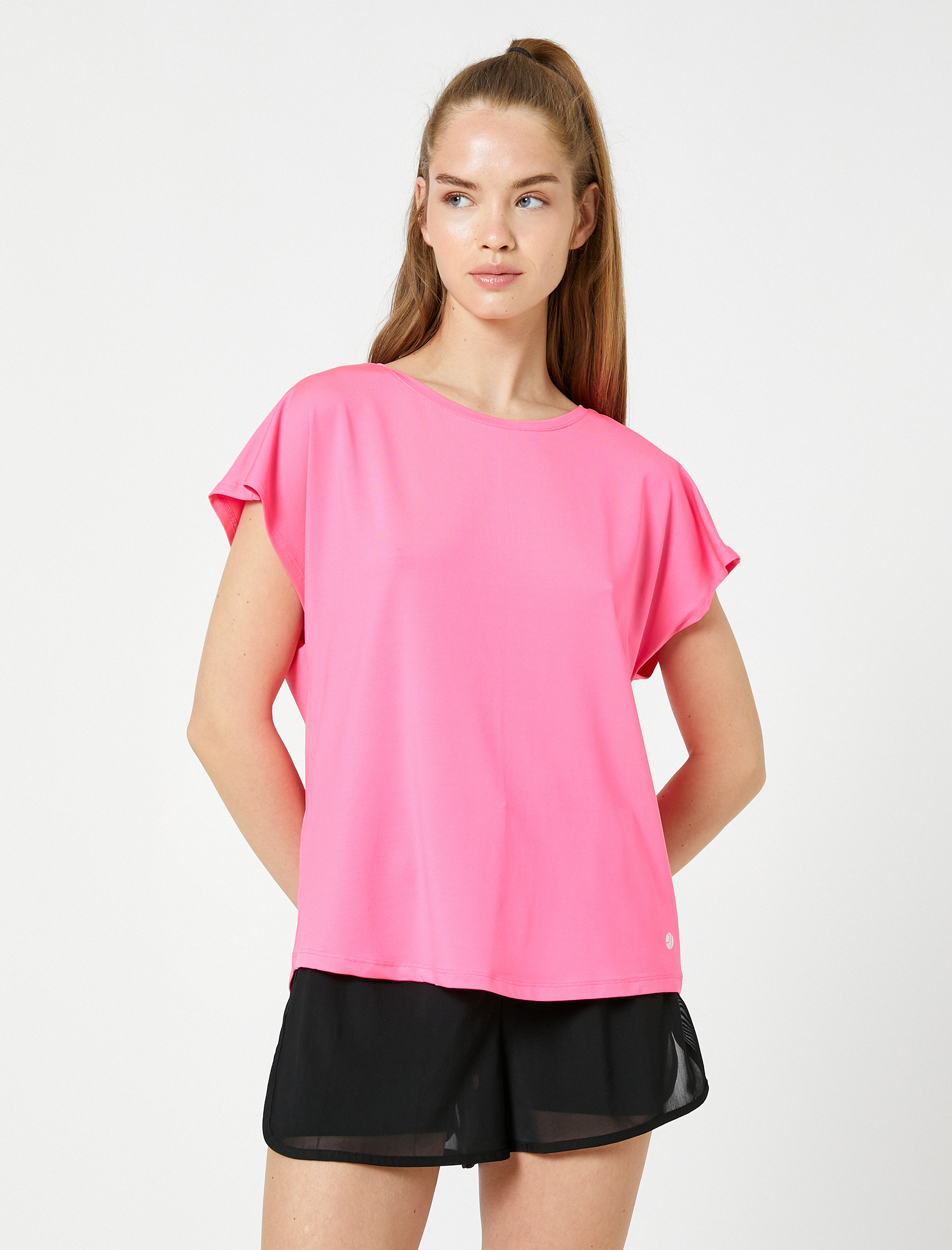   Basic Spor Tişört Bisiklet Yaka Yarasa Kollu