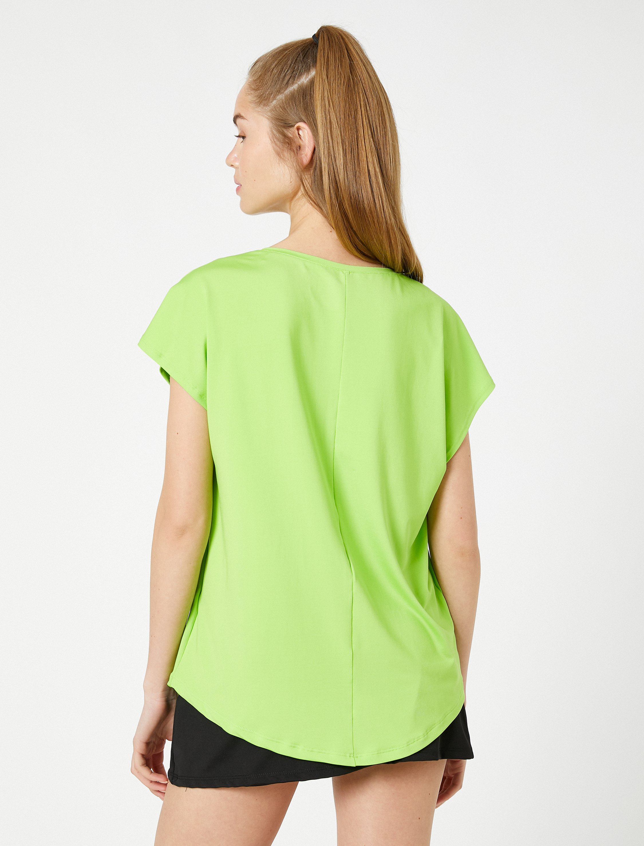   Basic Spor Tişört Bisiklet Yaka Yarasa Kollu