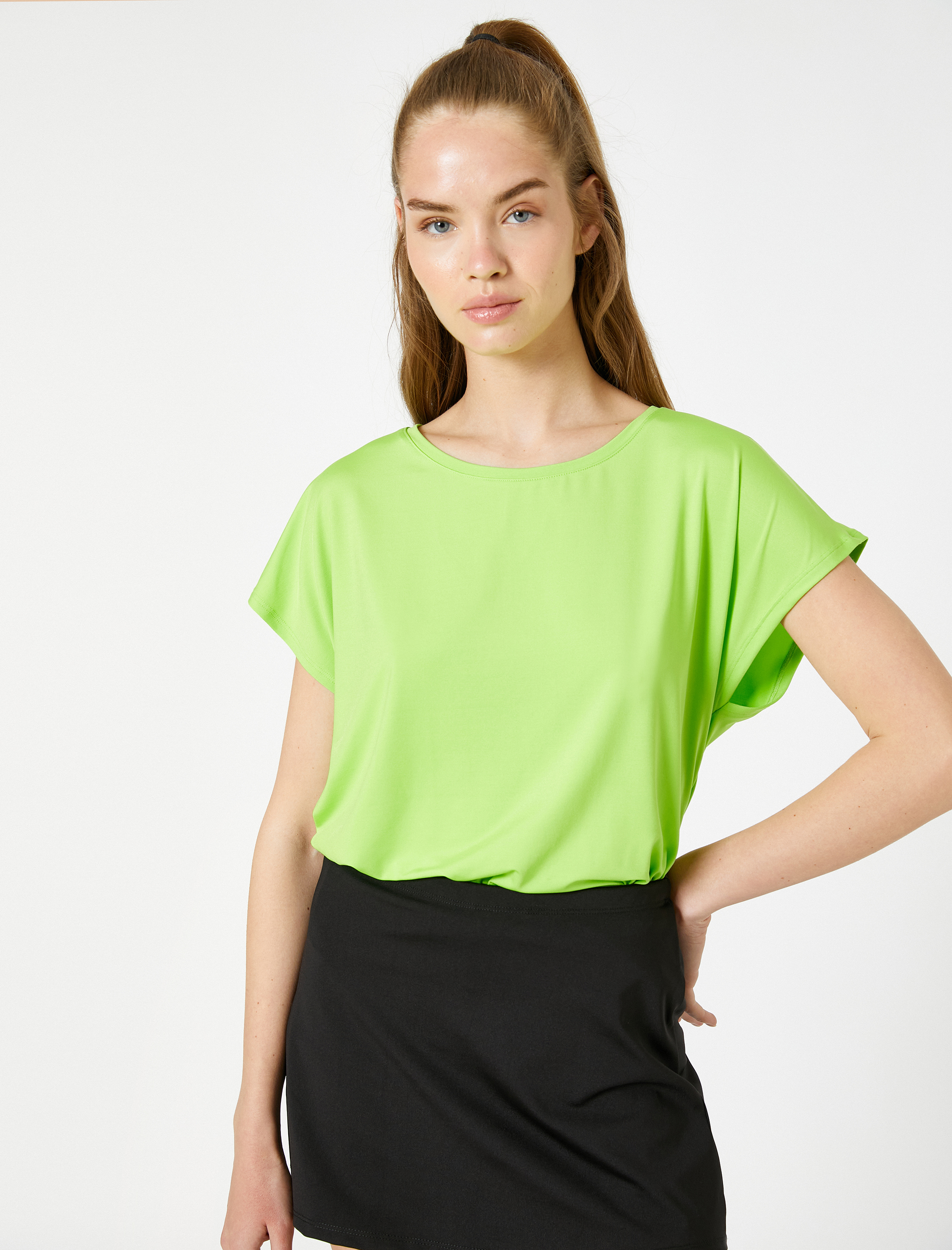   Basic Spor Tişört Bisiklet Yaka Yarasa Kollu