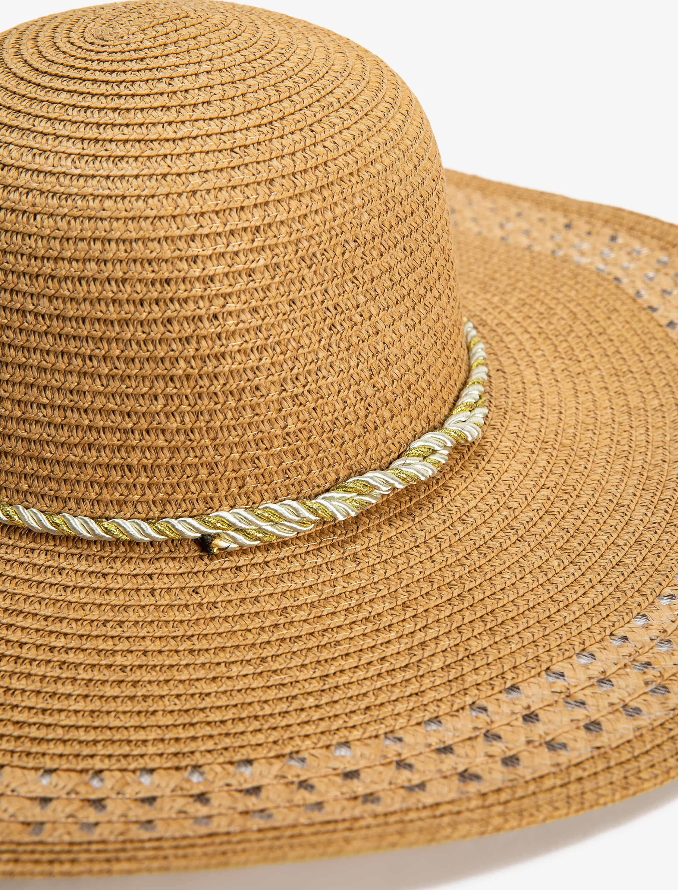  Kadın Hasır Şapka Simli Halat Detaylı