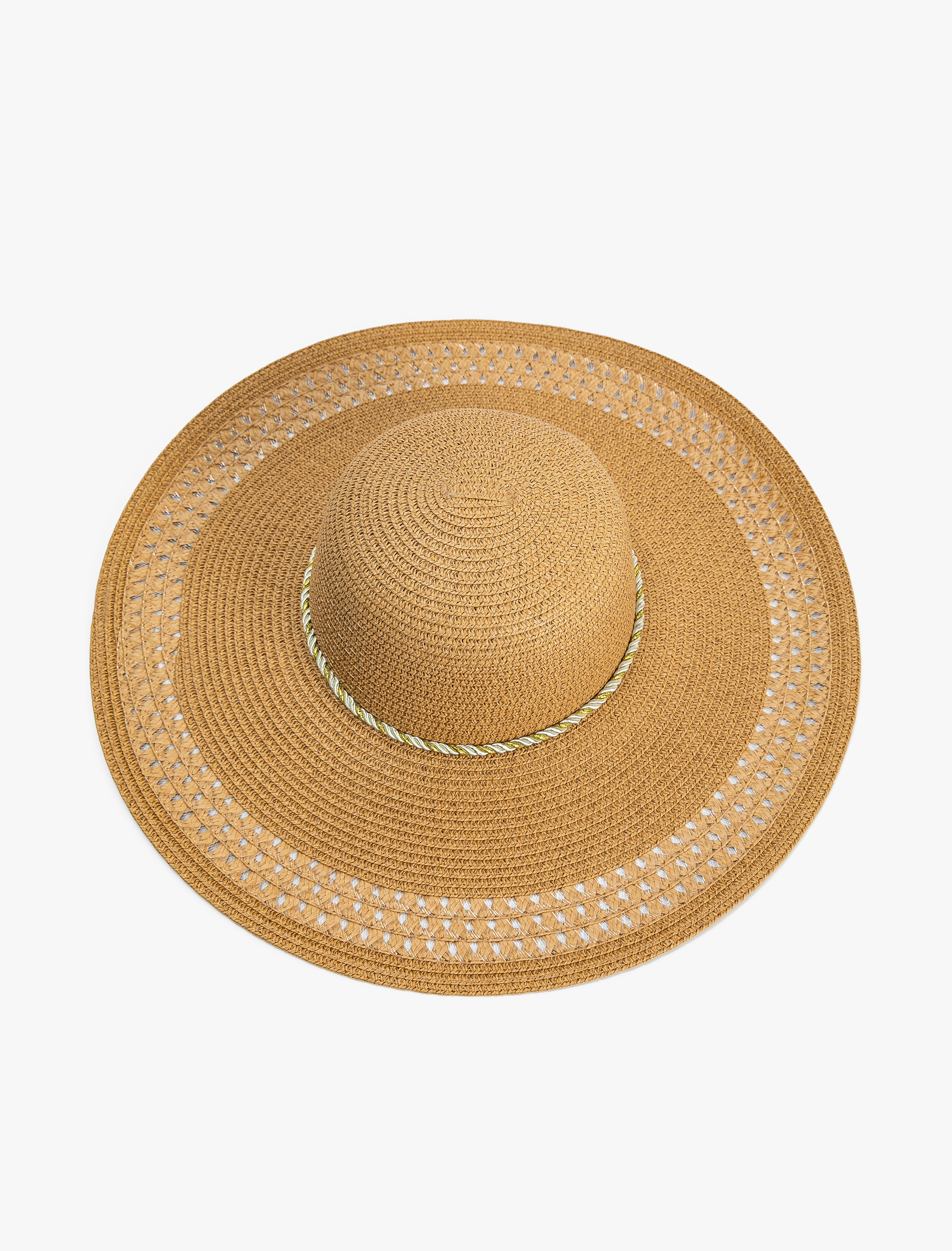  Kadın Hasır Şapka Simli Halat Detaylı