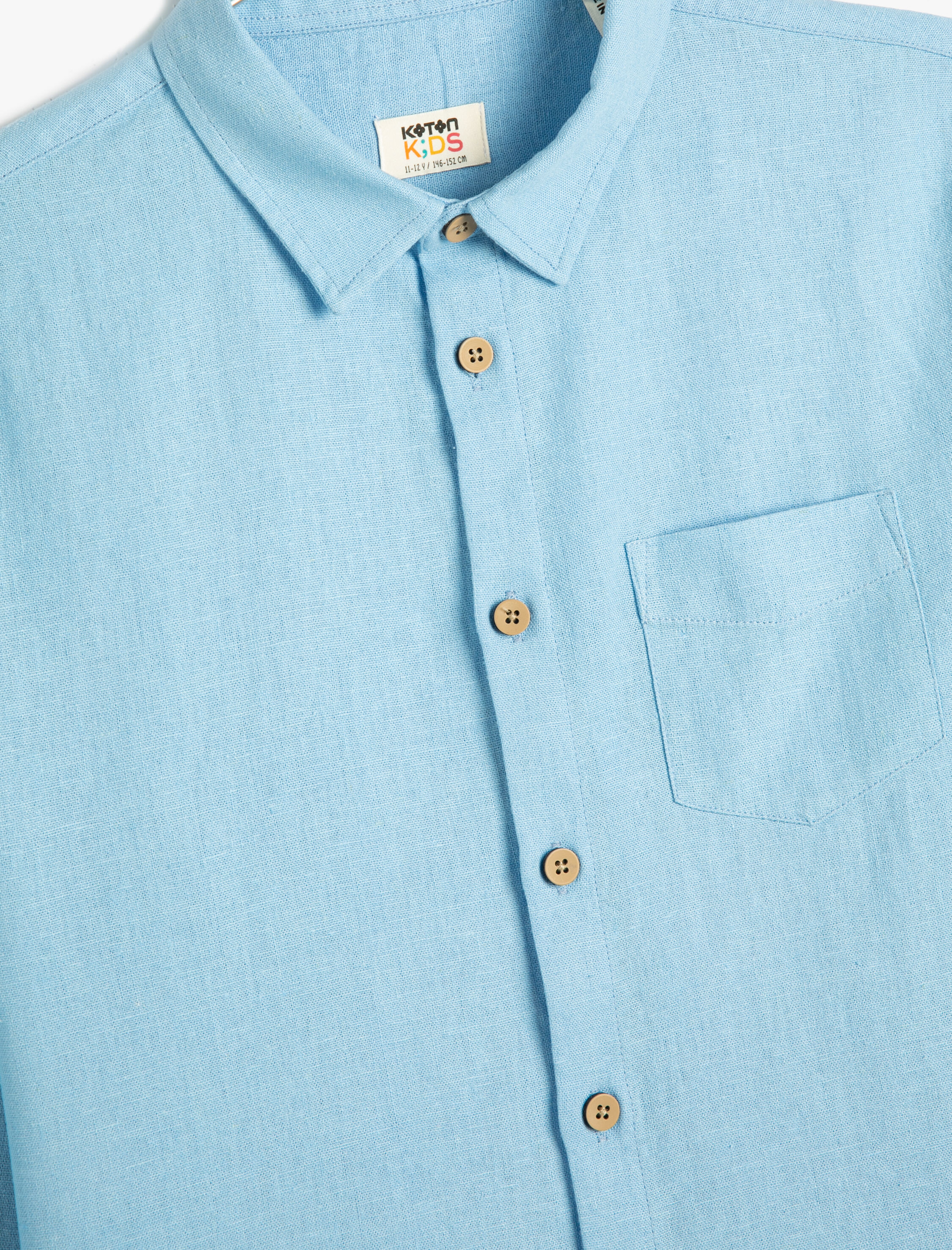  Erkek Çocuk Keten Karışımlı Gömlek Basic Uzun Kollu Tek Cep Detaylı