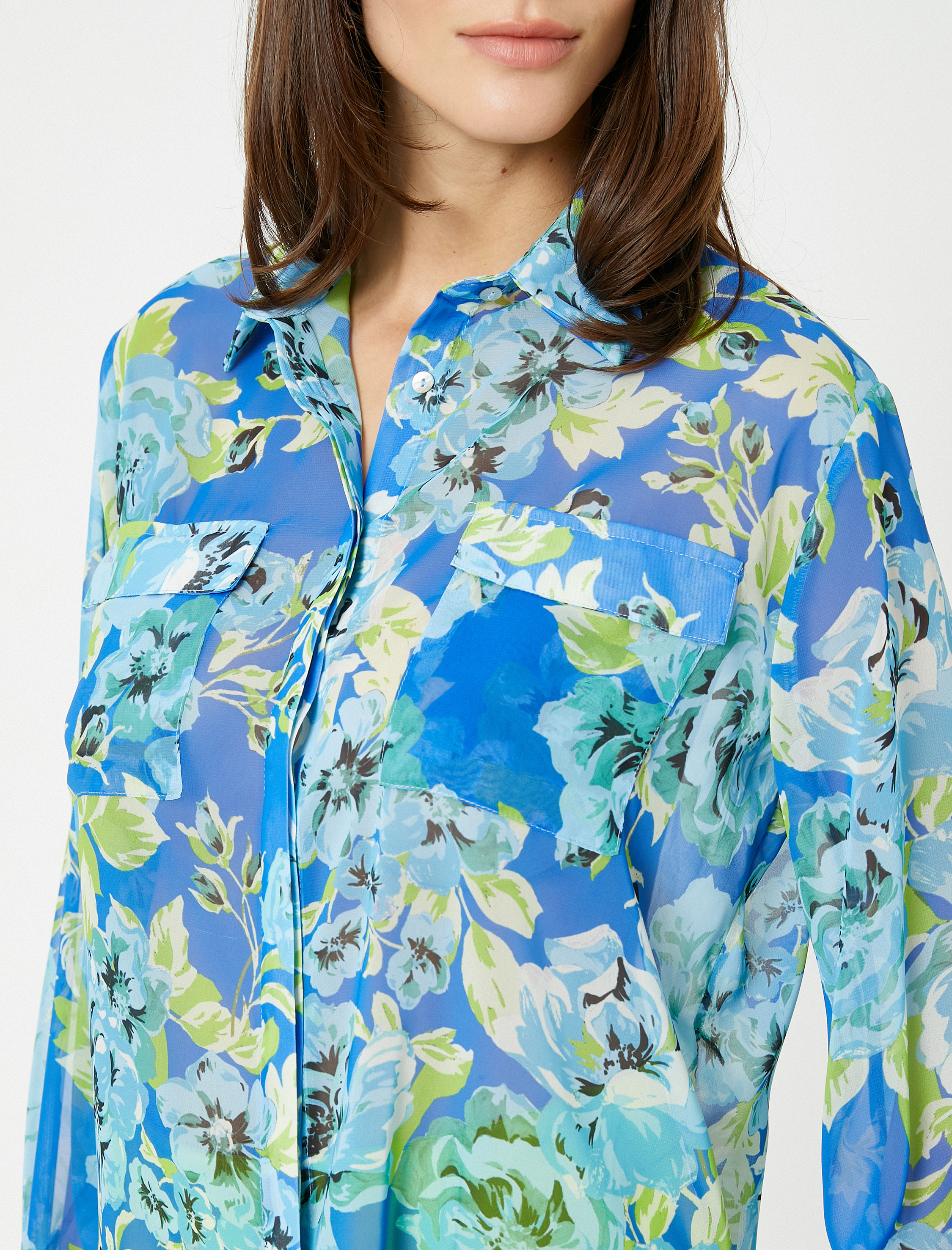   Çiçekli Şifon Gömlek Uzun Kollu