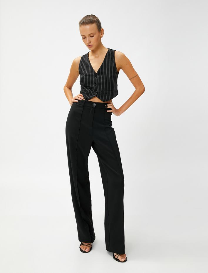  Crop Blazer Yelek Düğmeli