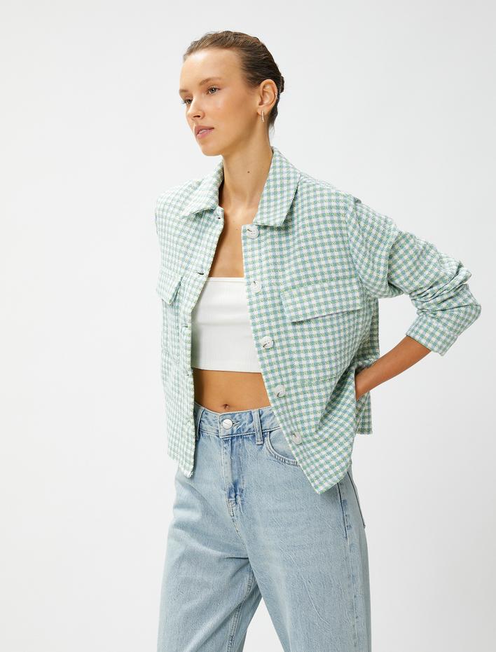  Crop Tüvit Ceket Cepli Düğmeli