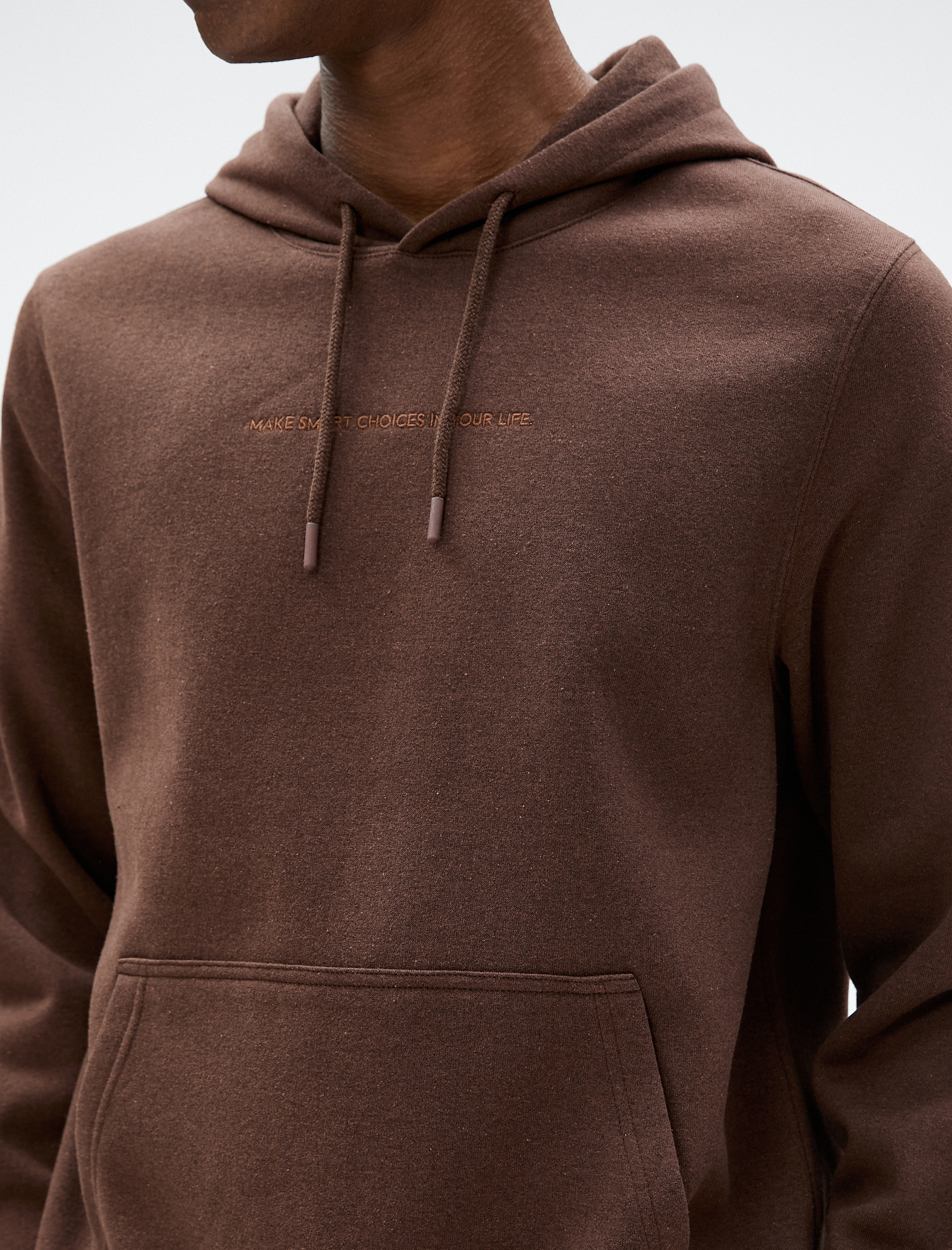   Kapşonlu Hoodie Slogan İşlemeli Cep Detaylı Uzun Kollu