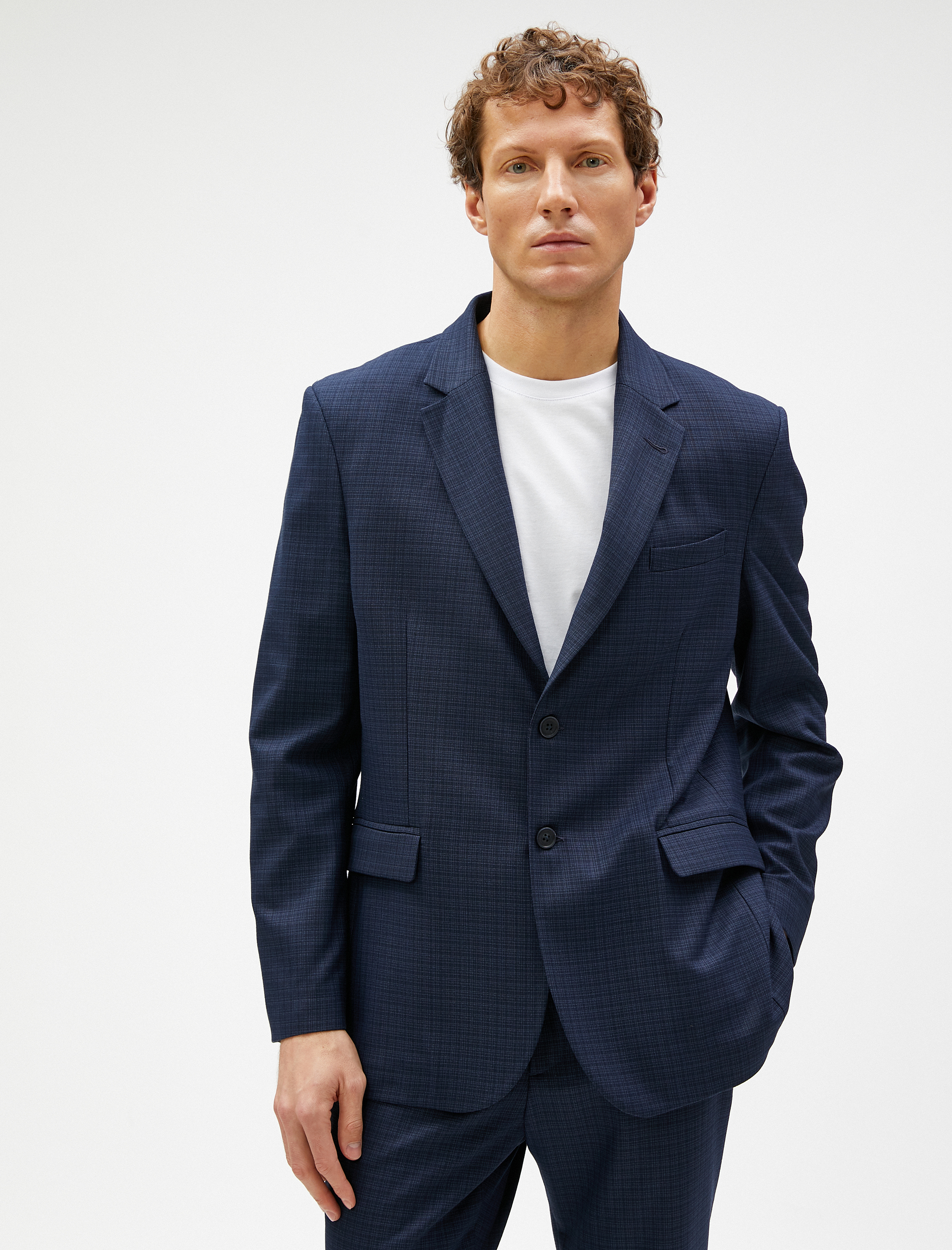   Yazlık Ceket Blazer Kareli Dikiş Detaylı Düğmeli Cepli