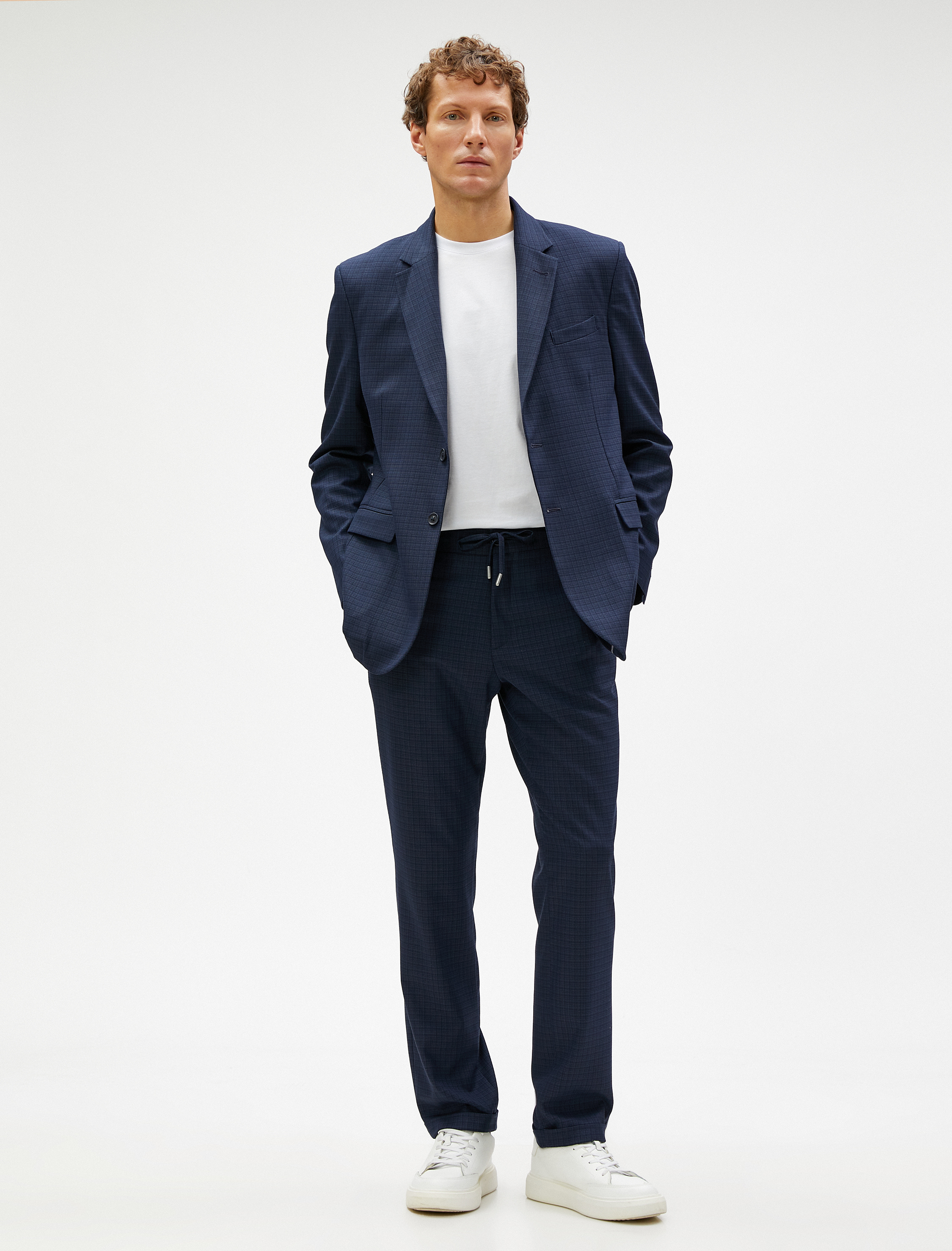   Yazlık Ceket Blazer Kareli Dikiş Detaylı Düğmeli Cepli