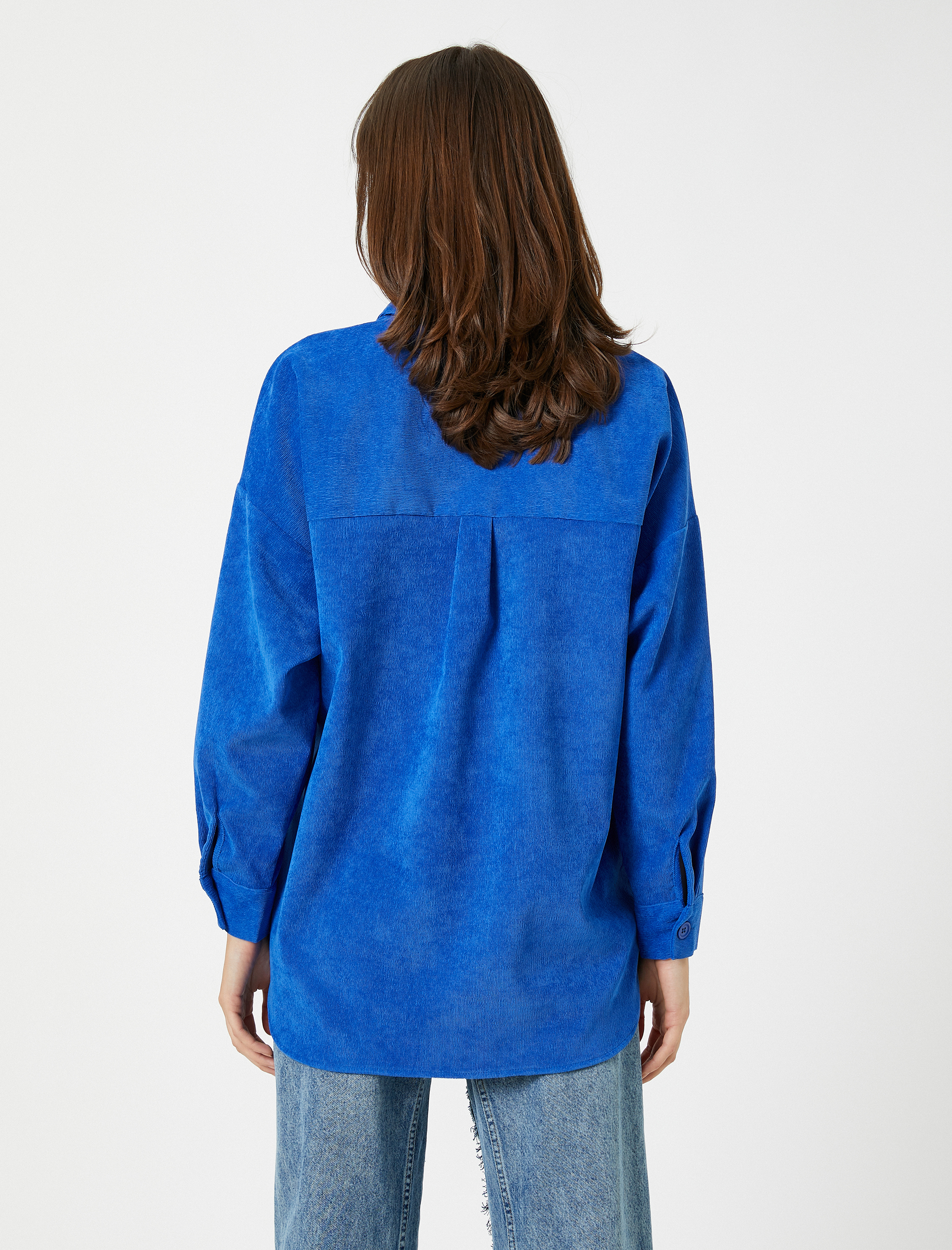   Fitilli Kadife Gömlek Düğmeli Uzun Kollu