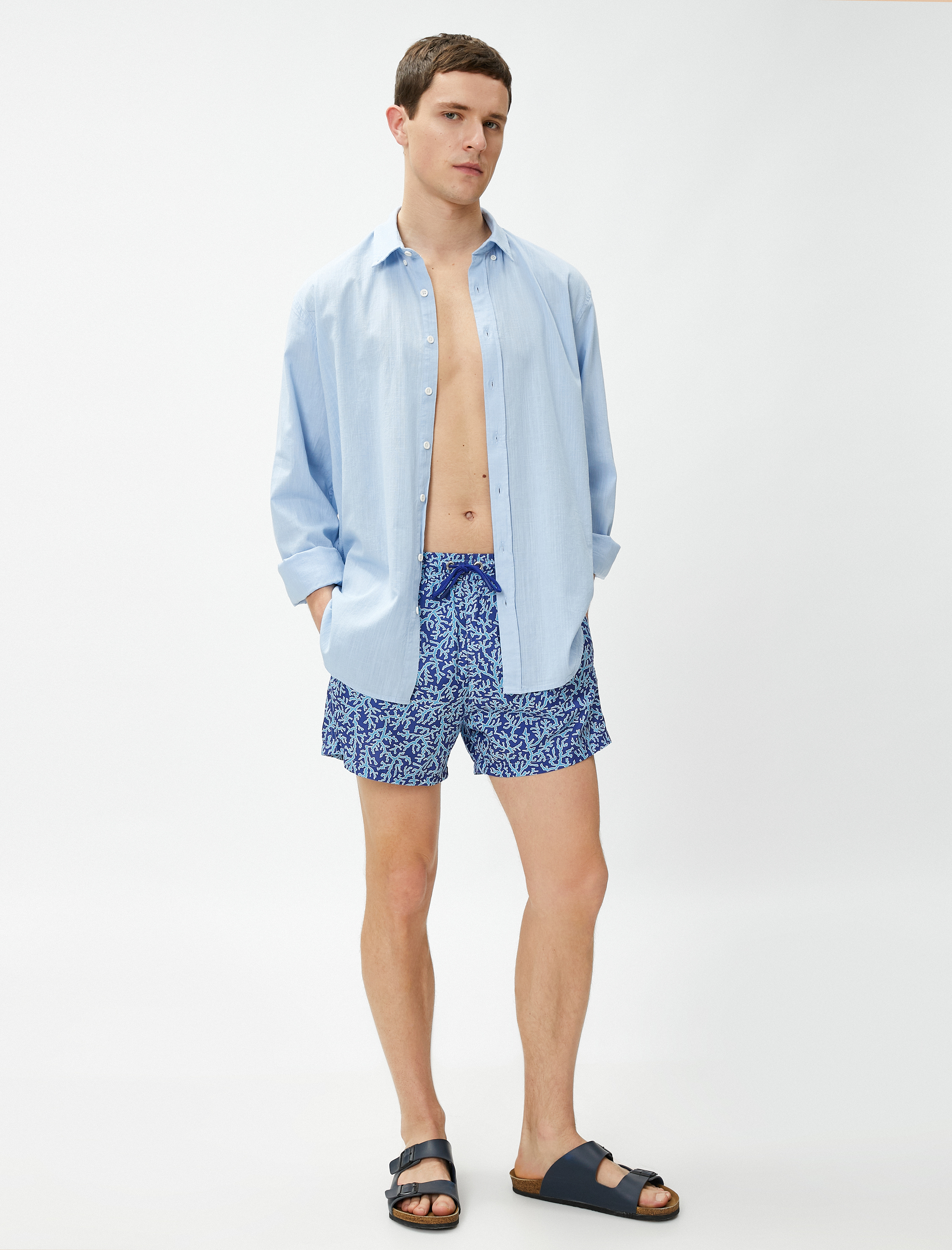   Deniz Şortu Baskılı Beli Bağcıklı Cep Detaylı