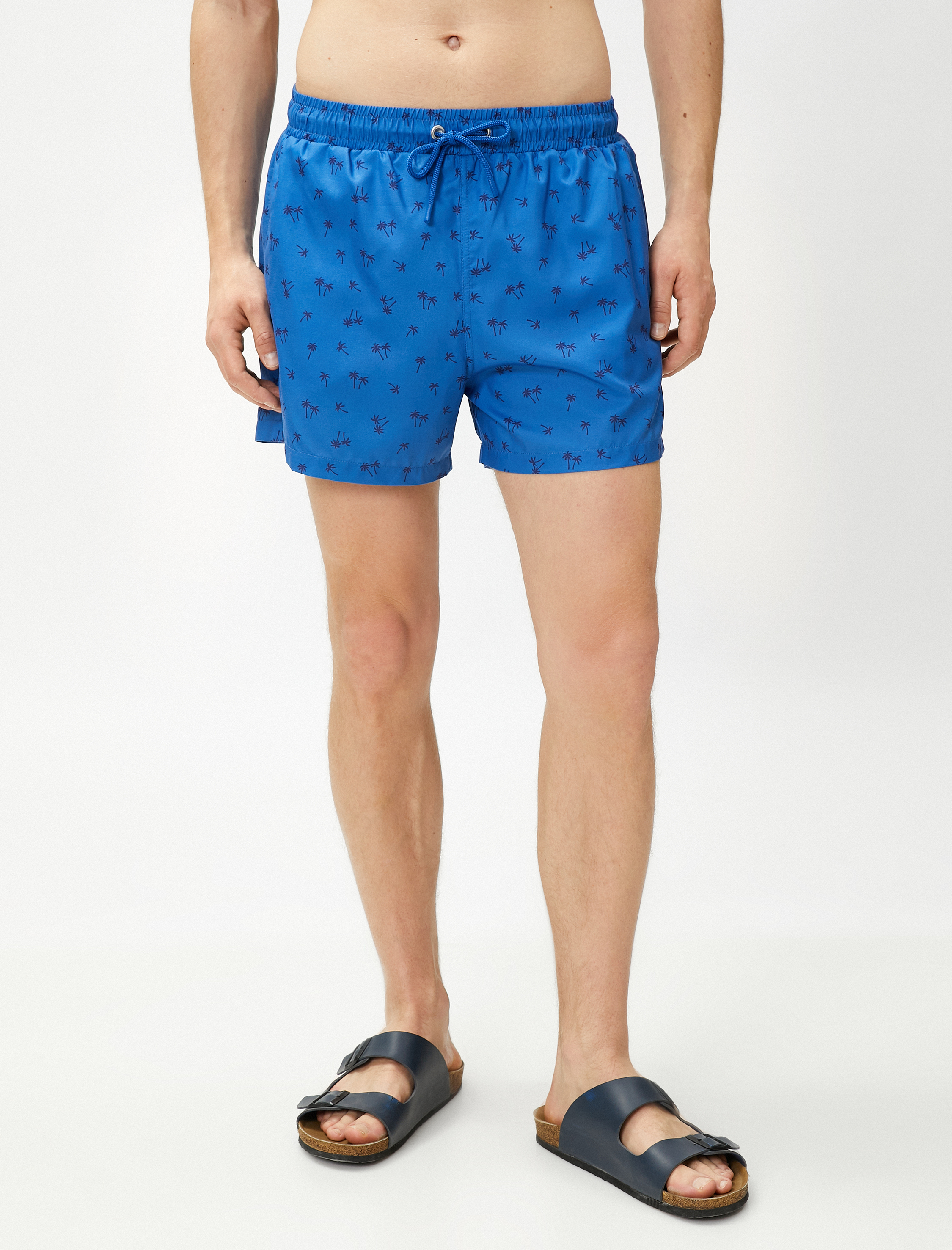   Deniz Şortu Palmiye Baskılı Beli Bağcıklı Cepli