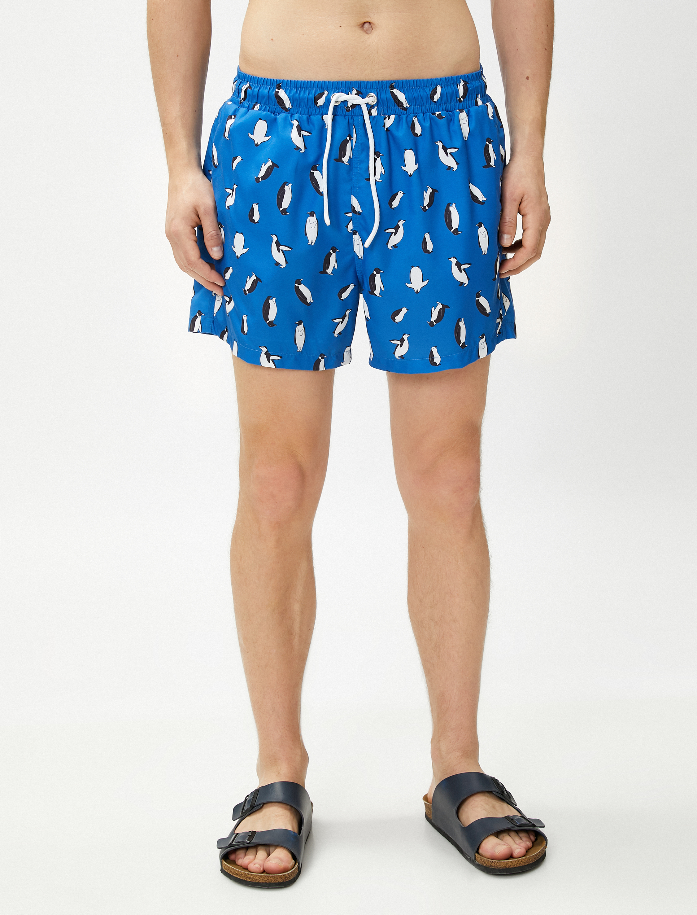   Deniz Şortu Penguen Baskılı Beli Bağcıklı Cepli