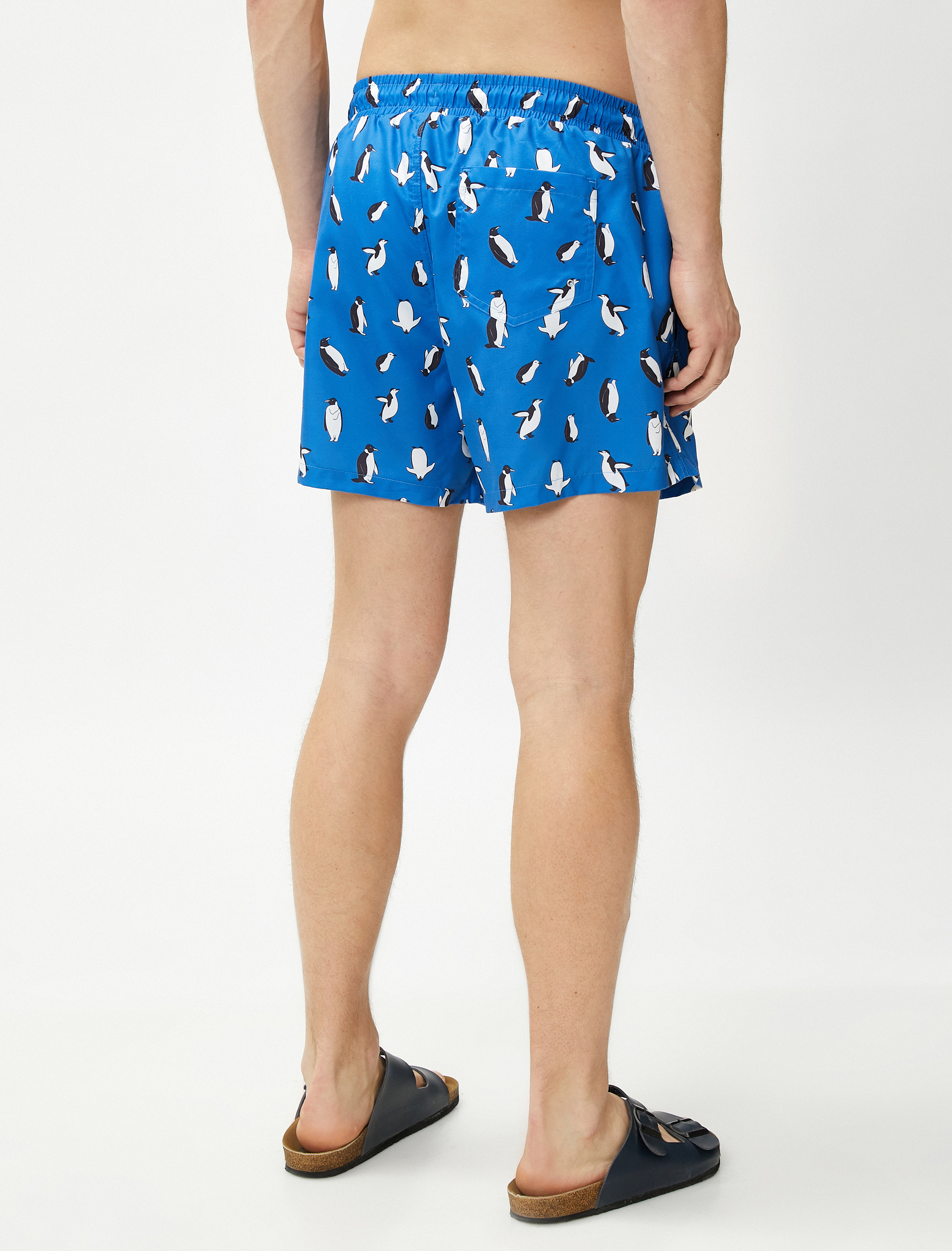   Deniz Şortu Penguen Baskılı Beli Bağcıklı Cepli