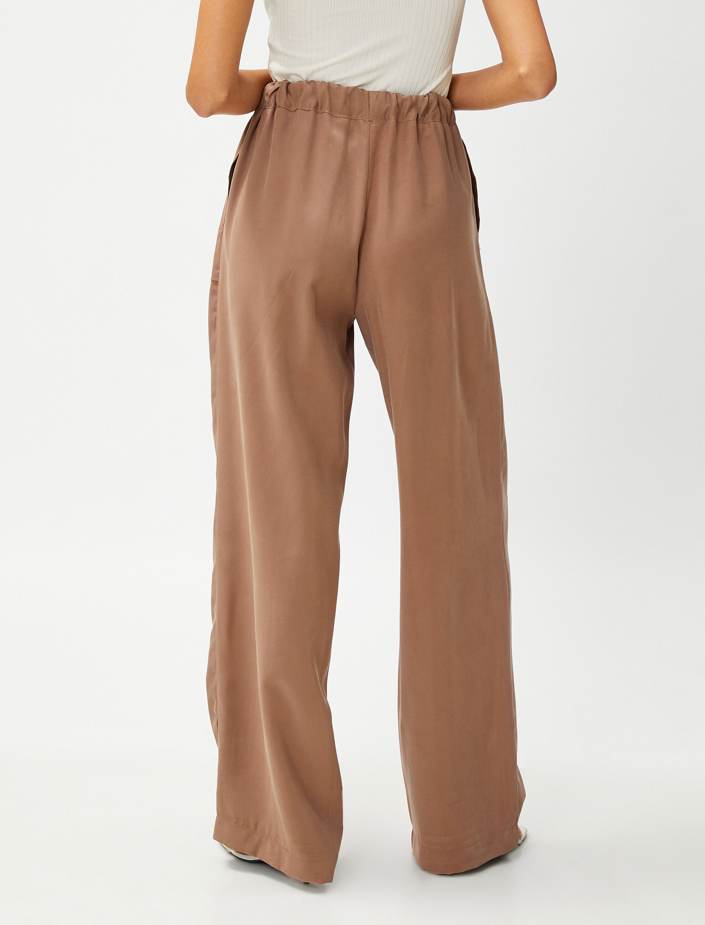 İpeksi Dokulu Rahat Pantolon Beli Bağlamalı Cepli