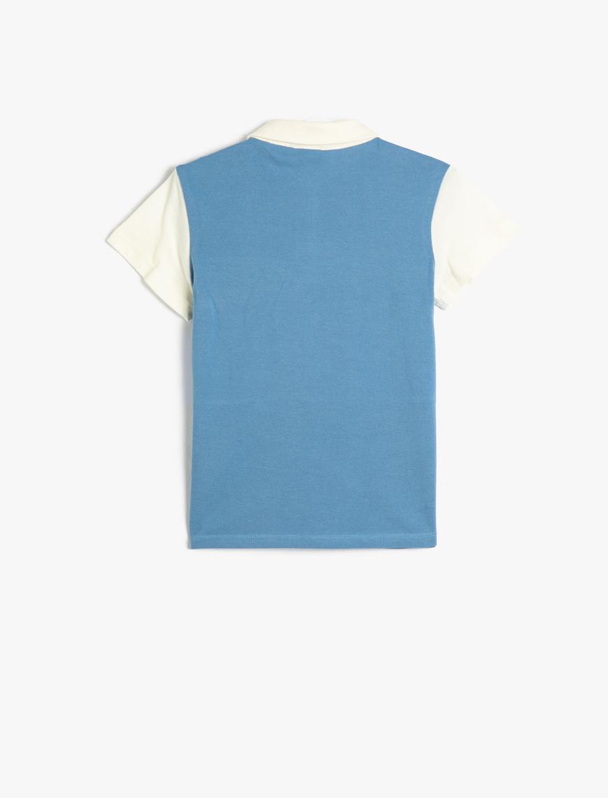  Erkek Çocuk Polo Tişört Kısa Kollu Renk Bloklu Düğmeli Pamuklu