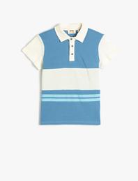 Polo Tişört Kısa Kollu Renk Bloklu Düğmeli Pamuklu