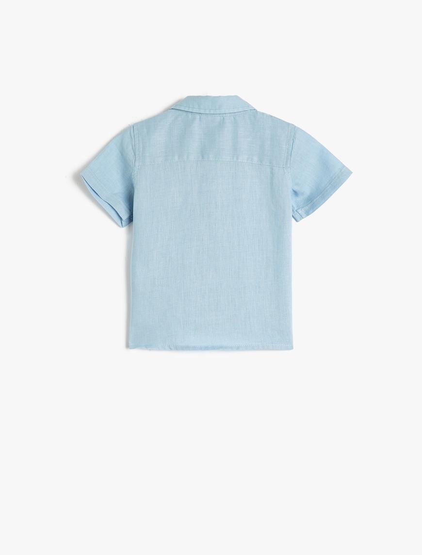  Erkek Bebek Keten Karışımlı Gömlek Kısa Kollu Cep Detaylı