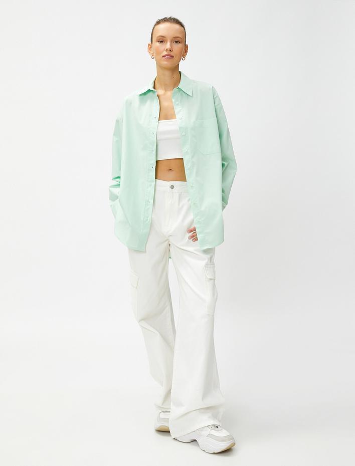  Oversize Poplin Gömlek Cepli Pamuklu