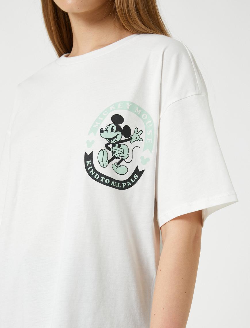   Mickey Mouse Tişört Baskılı Lisanslı Bisiklet Yaka Kısa Kollu