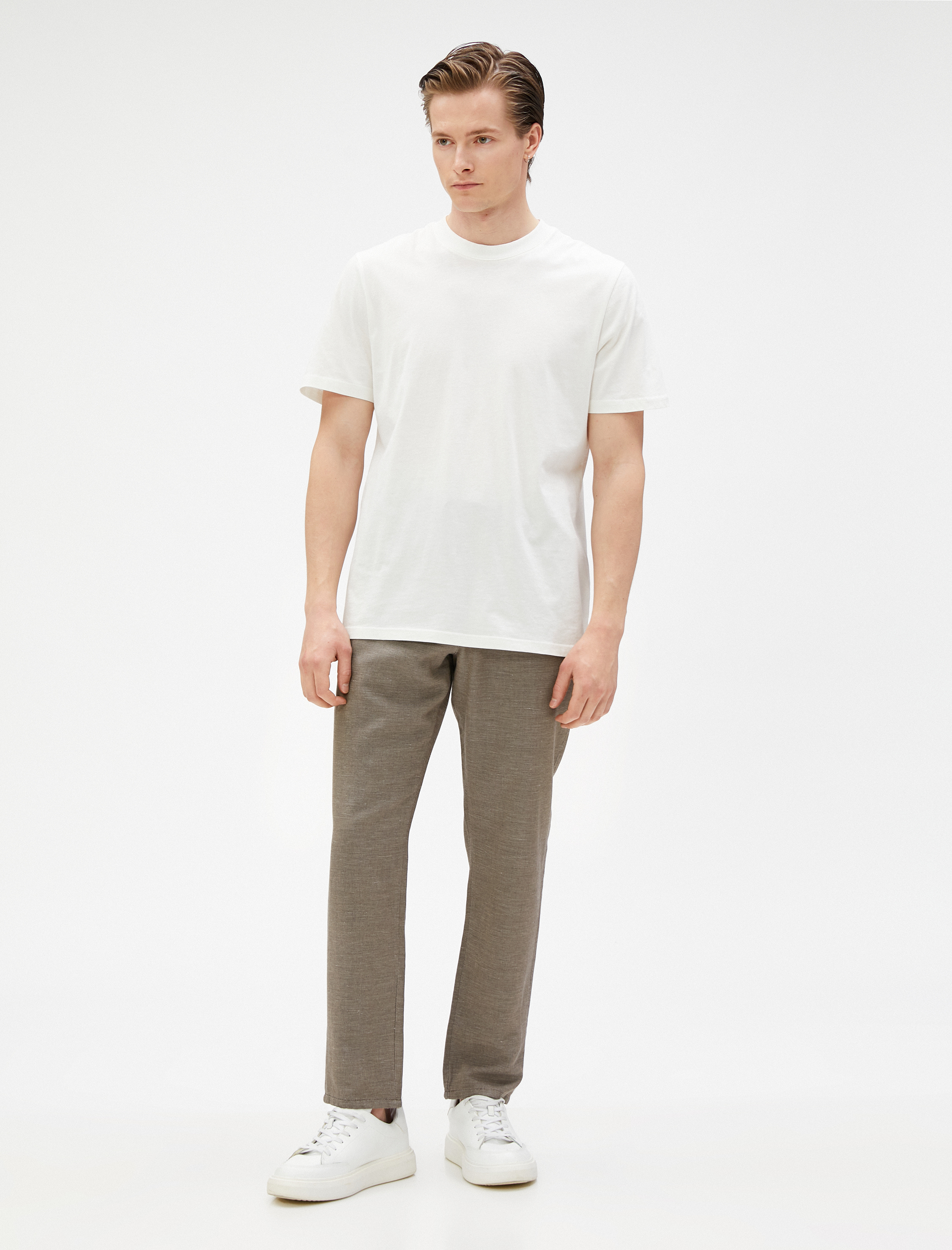   Keten Karışım Pantolon Beli Bağcıklı Cep Detaylı