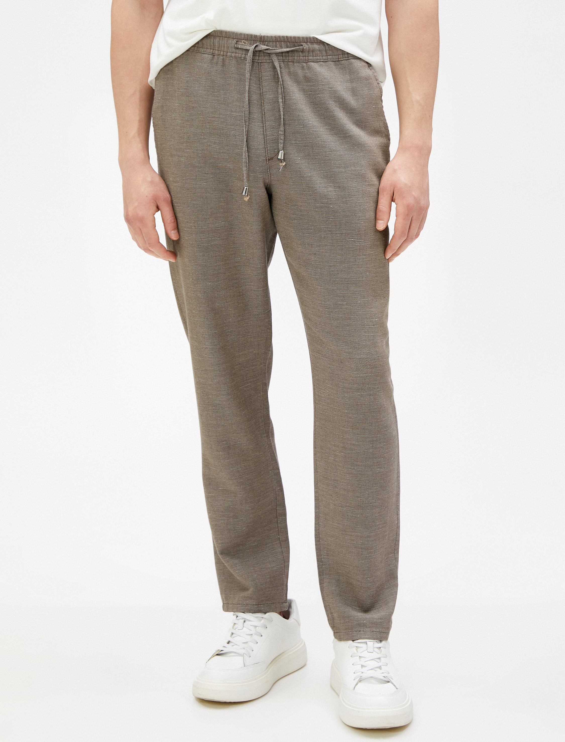   Keten Karışım Pantolon Beli Bağcıklı Cep Detaylı