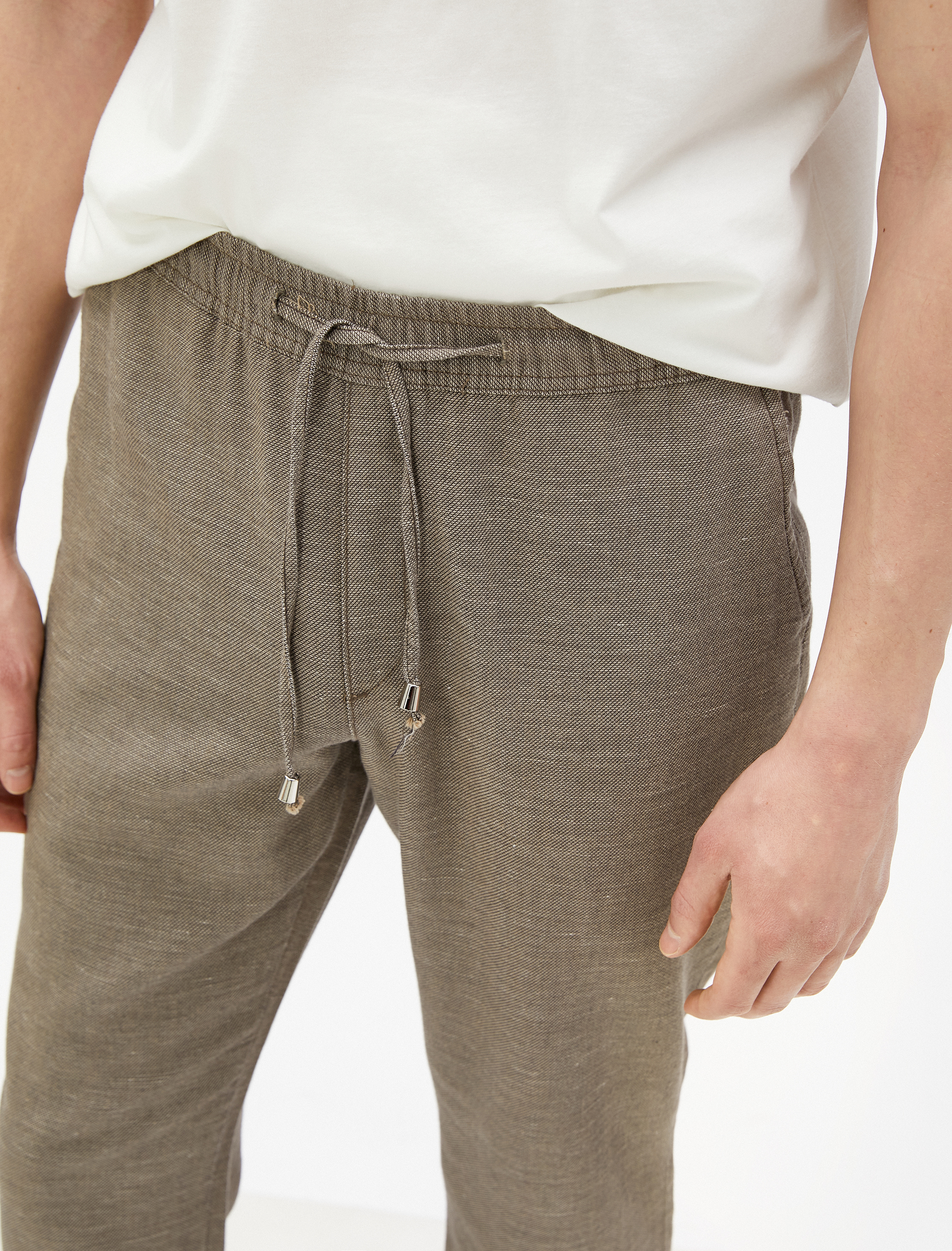   Keten Karışım Pantolon Beli Bağcıklı Cep Detaylı