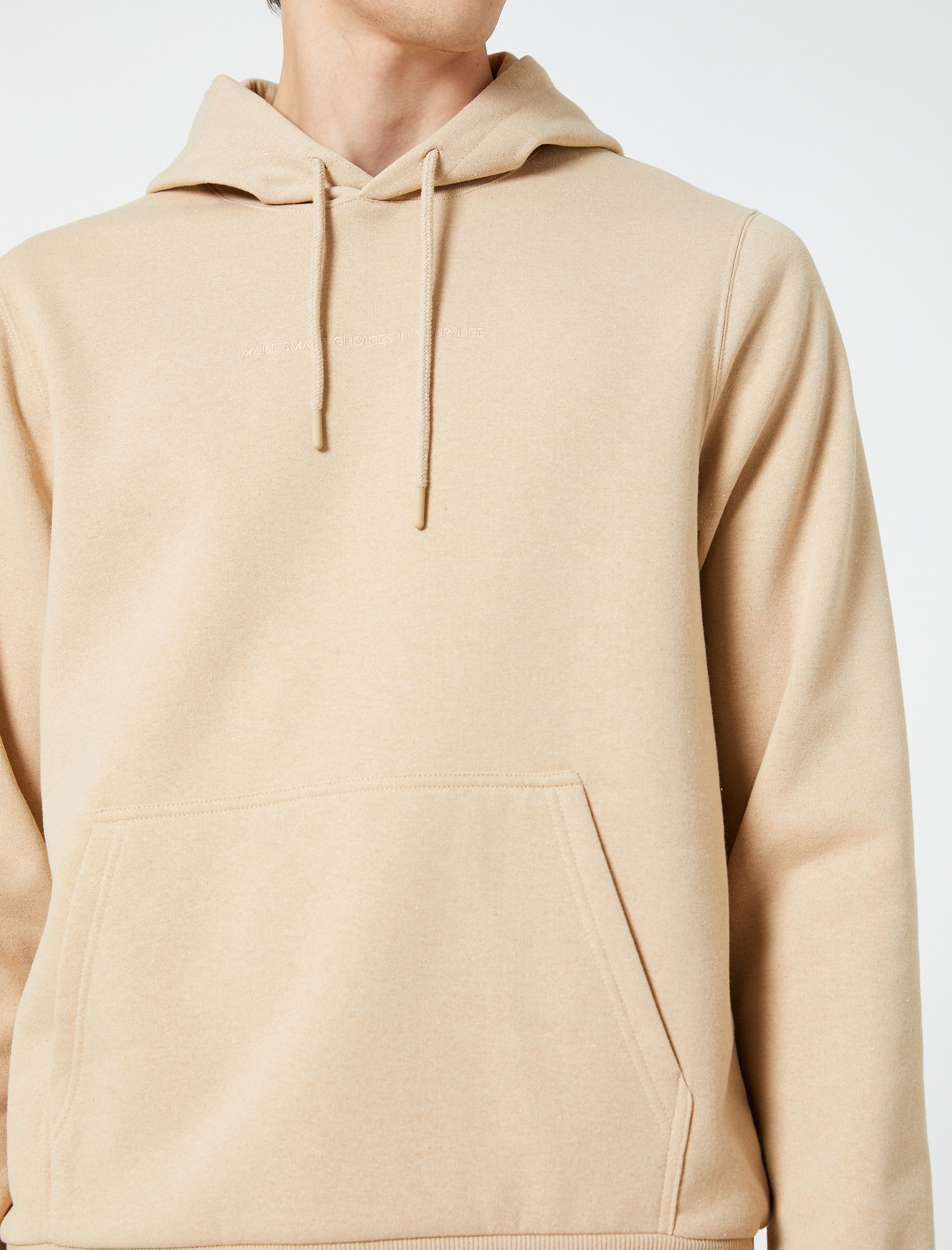   Kapşonlu Hoodie Slogan İşlemeli Cep Detaylı Uzun Kollu