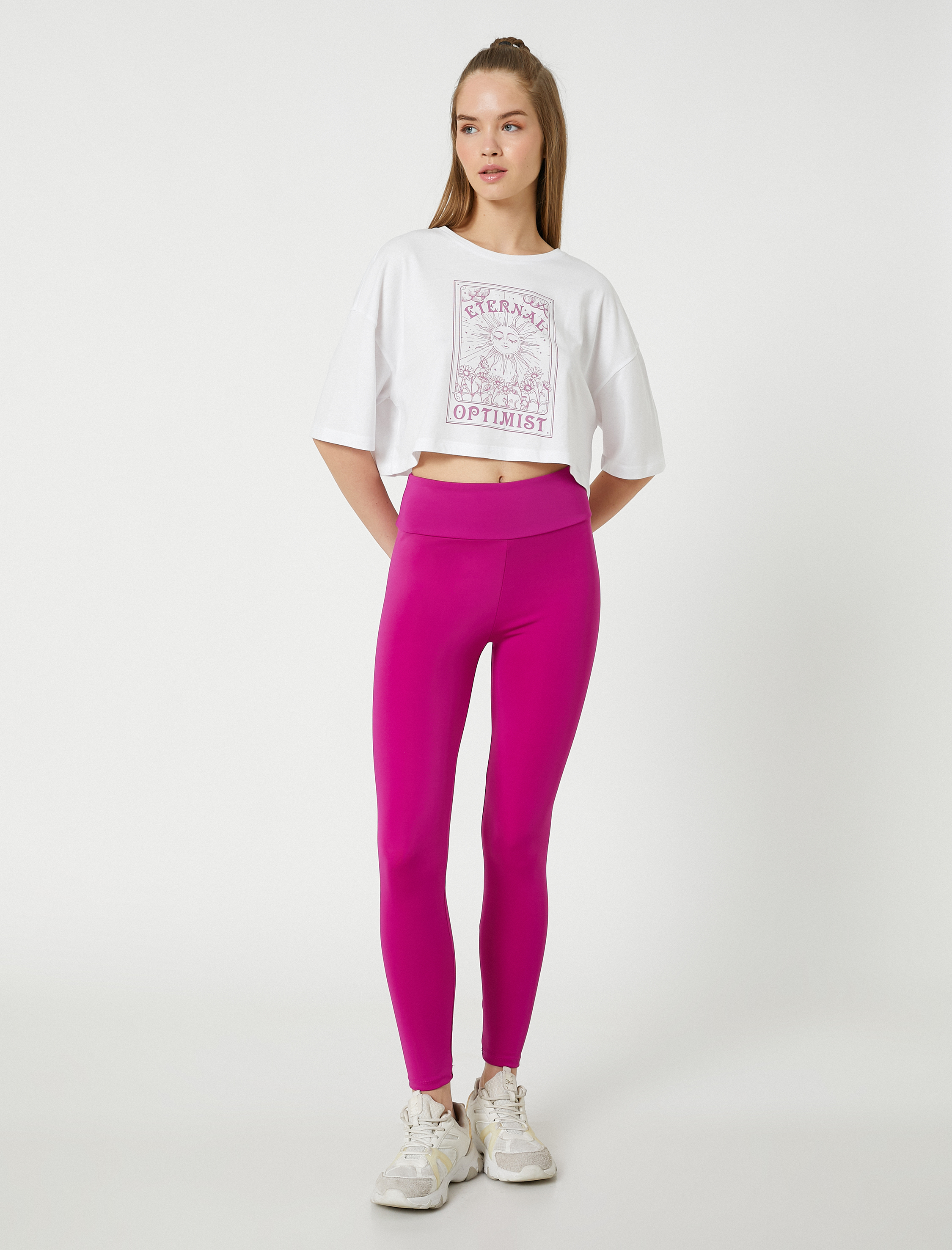   Modal Karışımlı Crop Yoga Tişörtü Baskılı