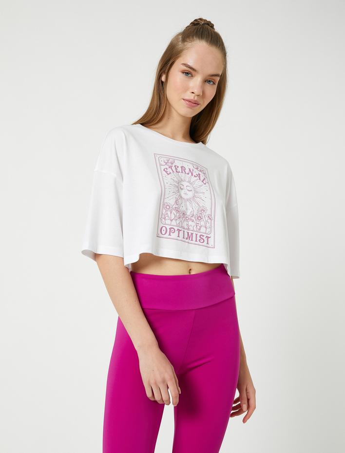  Modal Karışımlı Crop Yoga Tişörtü Baskılı