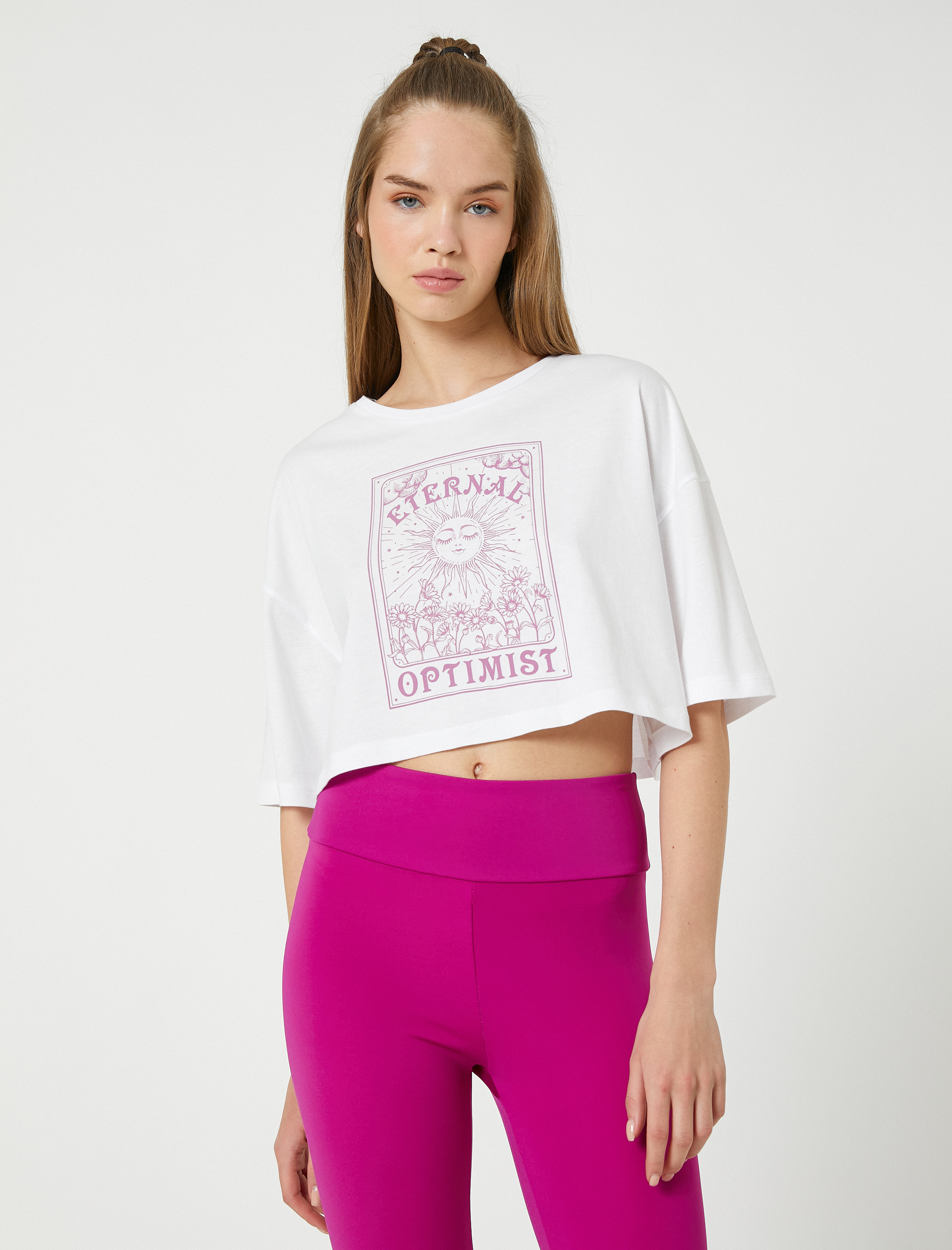   Modal Karışımlı Crop Yoga Tişörtü Baskılı