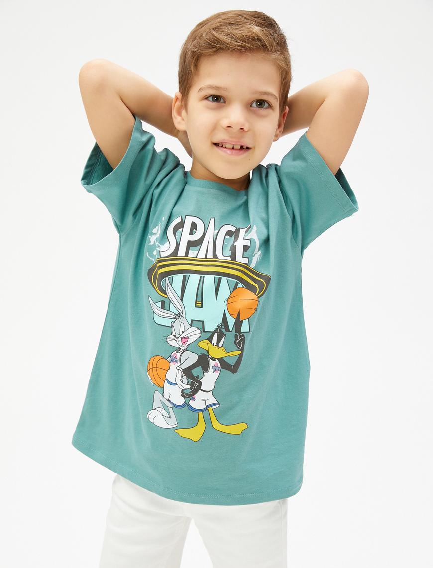  Erkek Çocuk Space Jam Tişört Lisanslı Kısa Kollu Bisiklet Yaka Pamuklu