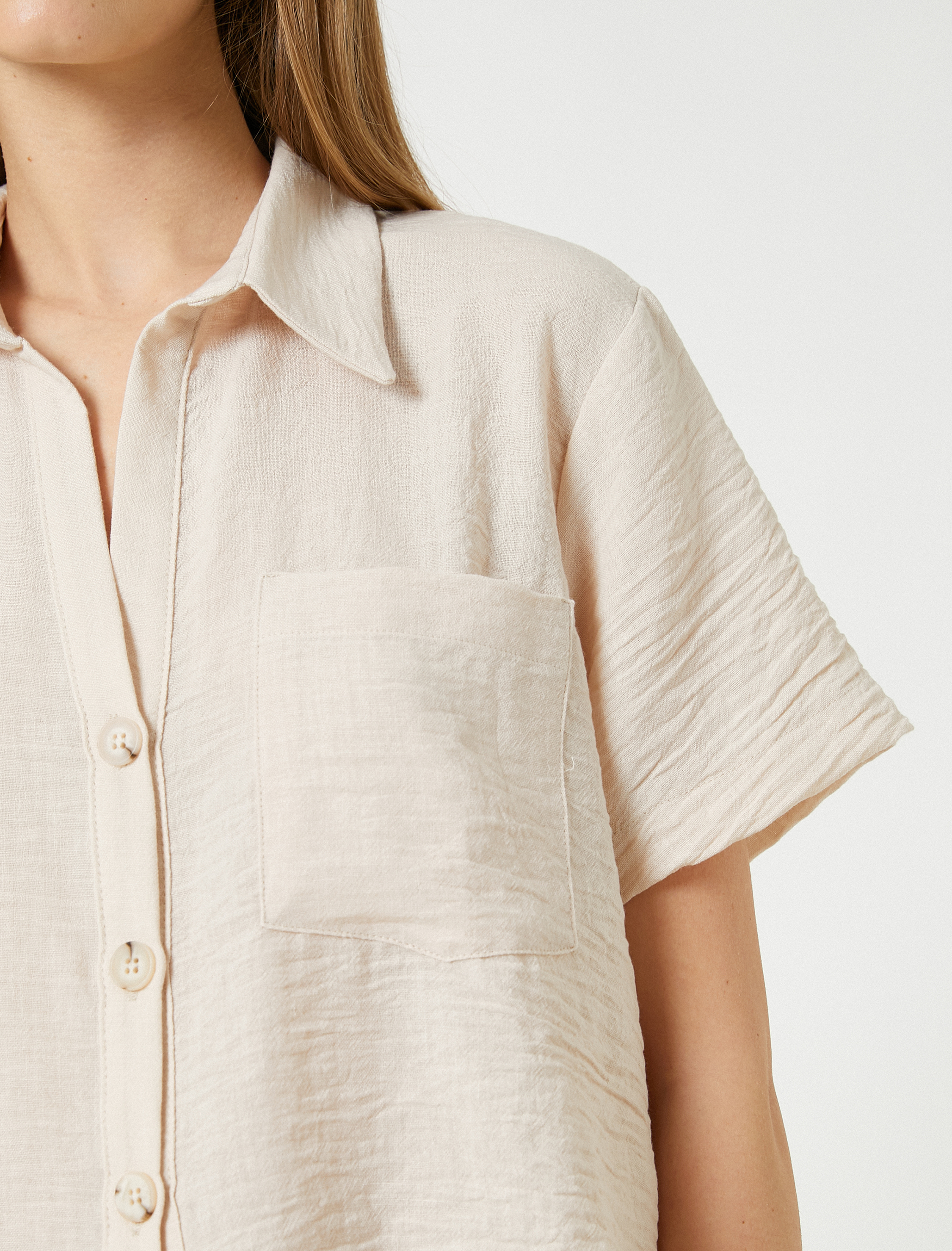   Crop Gömlek Kısa Kollu Cep Detaylı Düğmeli