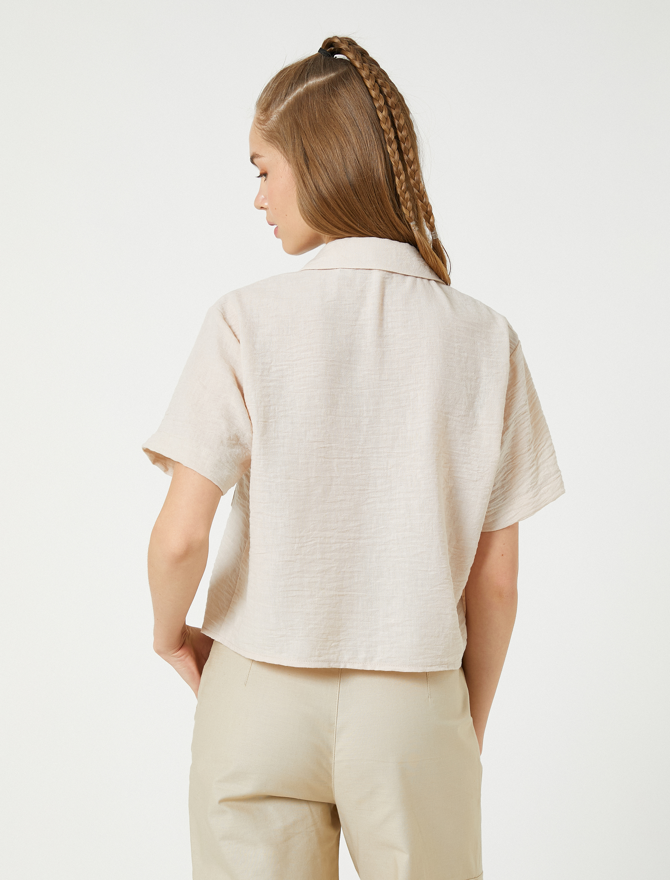   Crop Gömlek Kısa Kollu Cep Detaylı Düğmeli