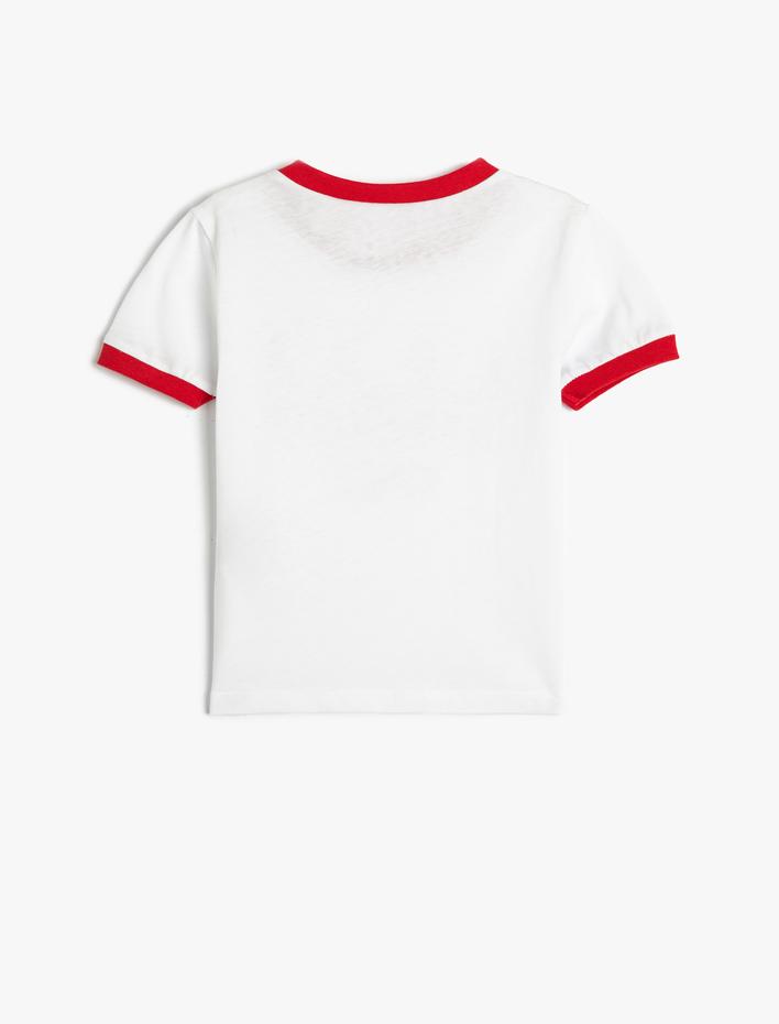 Kız Çocuk Tişört Kısa Kollu Bisiklet Yaka Renk Kontrastlı Pamuklu