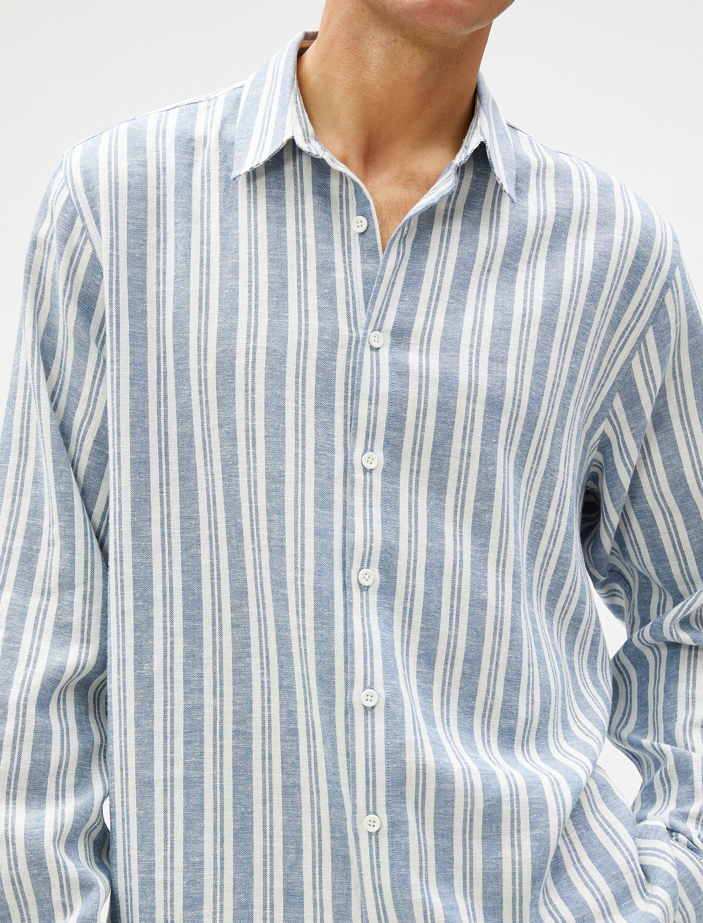   Keten Karışım Gömlek Klasik Yaka Uzun Kollu