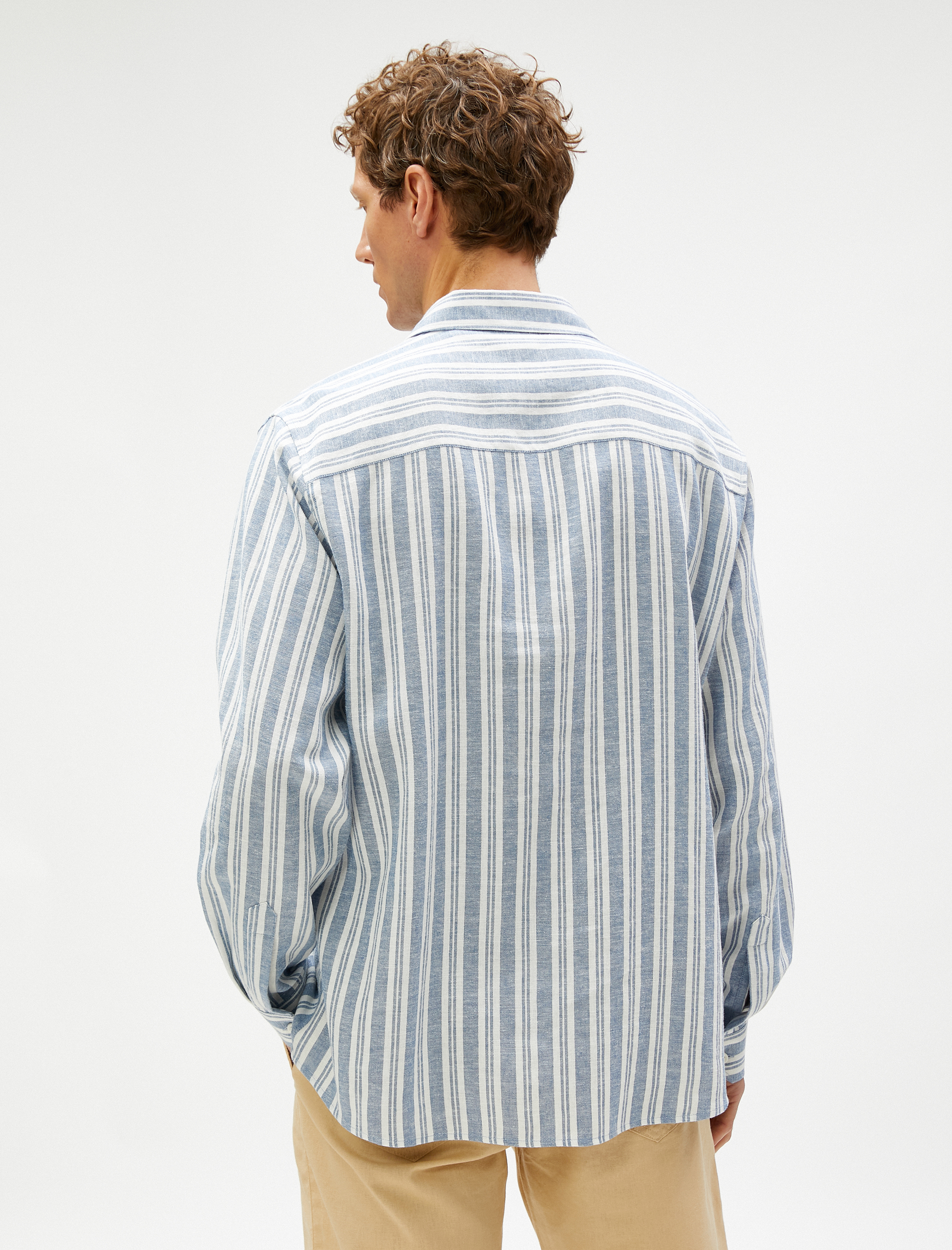   Keten Karışım Gömlek Klasik Yaka Uzun Kollu