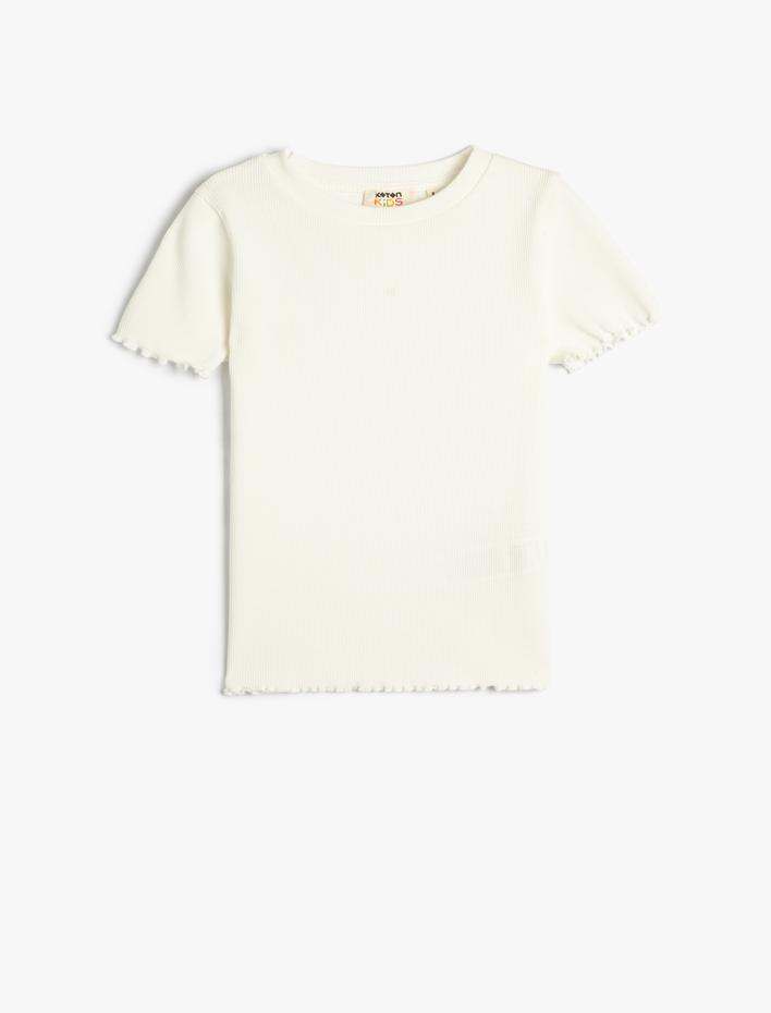 Kız Çocuk Basic Tişört Slim Fit Kısa Kollu Bisiklet Yaka Ribanalı