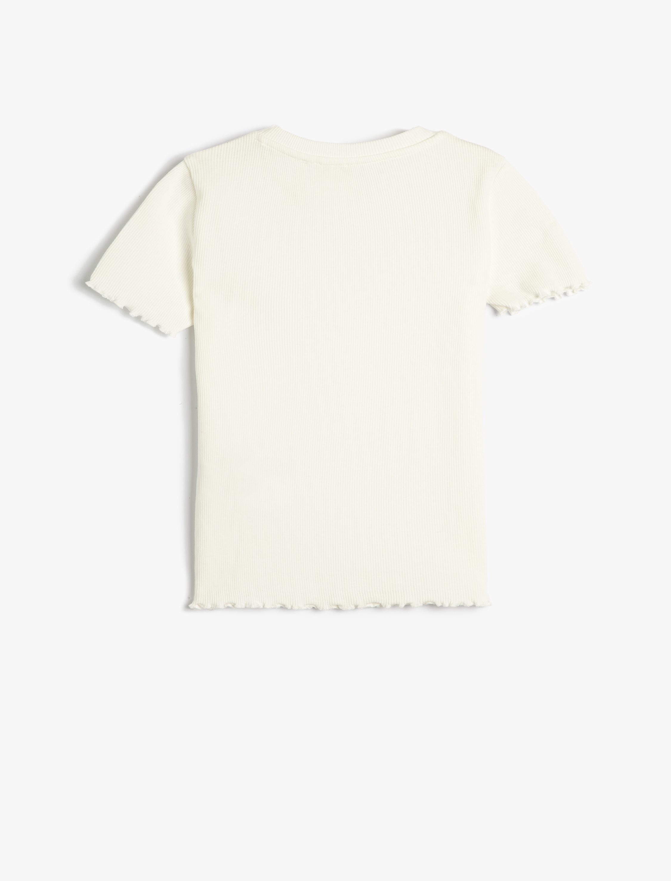  Kız Çocuk Basic Tişört Slim Fit Kısa Kollu Bisiklet Yaka Ribanalı