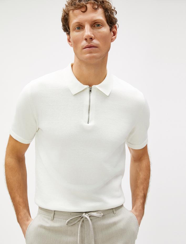  Basic Kazak Polo Yaka Fermuarlı Kısa Kollu