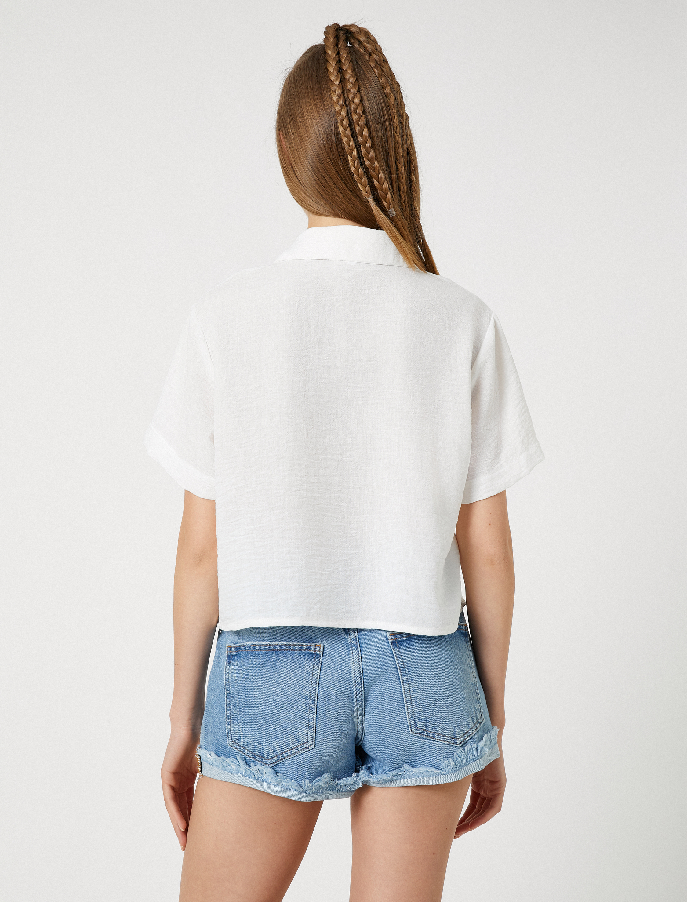   Crop Gömlek Kısa Kollu Cep Detaylı Düğmeli