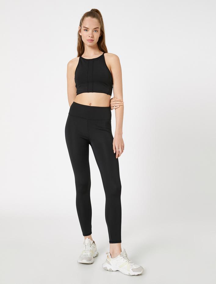  Sporcu Sütyeni Halter Yaka Dikiş Detaylı Dar Kalıp