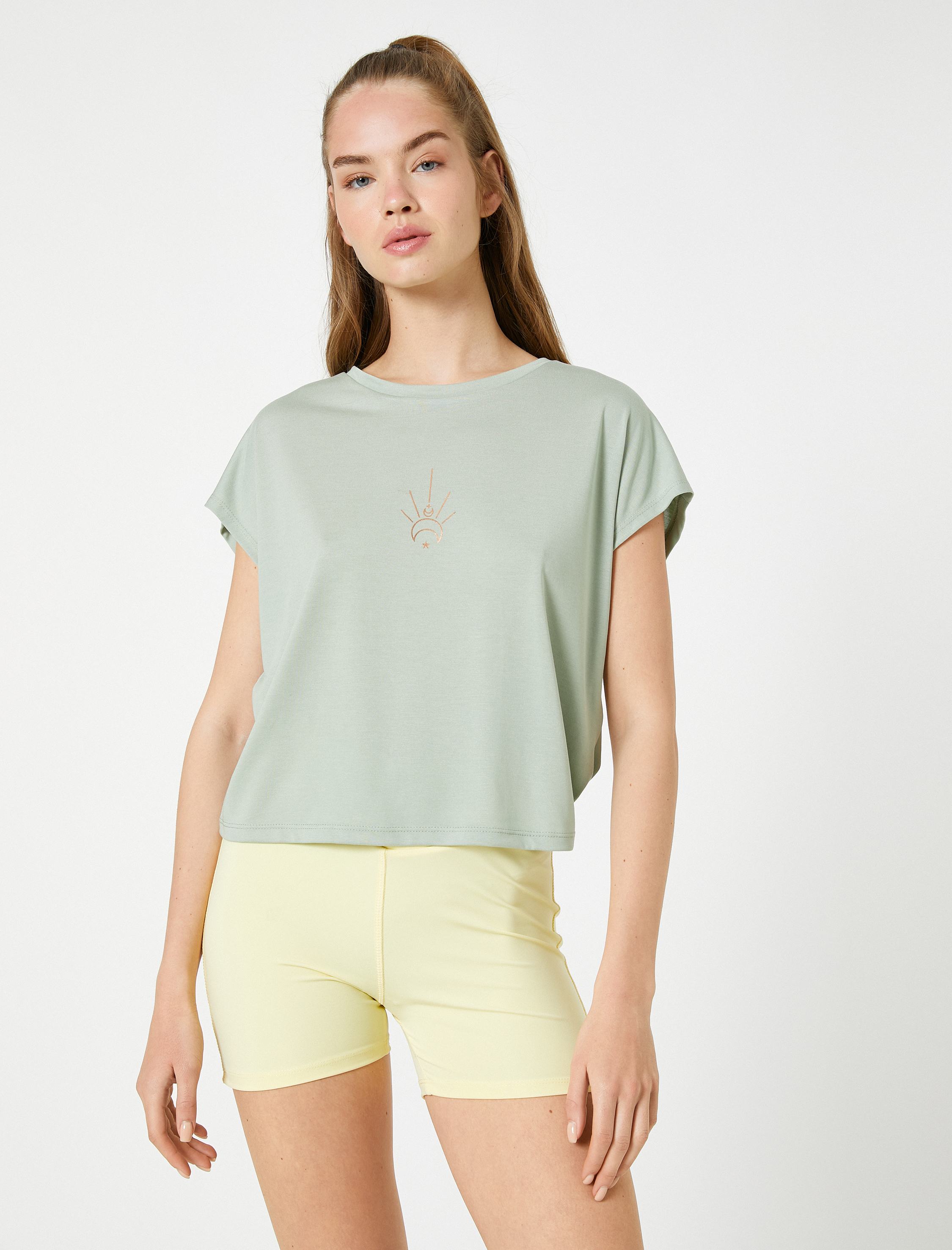   Modal Karışımlı Spor Tişört Sırt Detaylı Baskılı