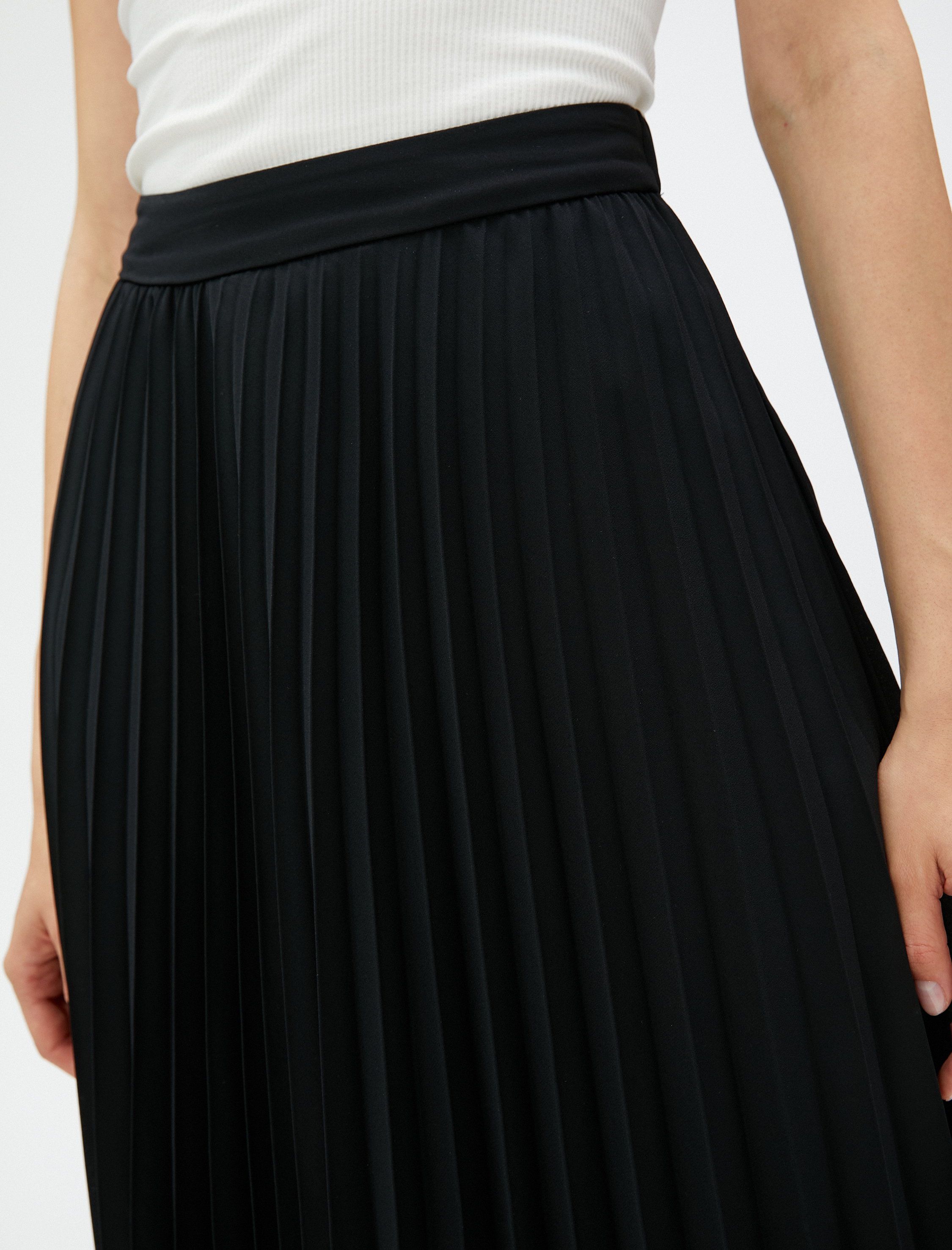   Pileli Etek Midi Boy Şifon Beli Lastikli