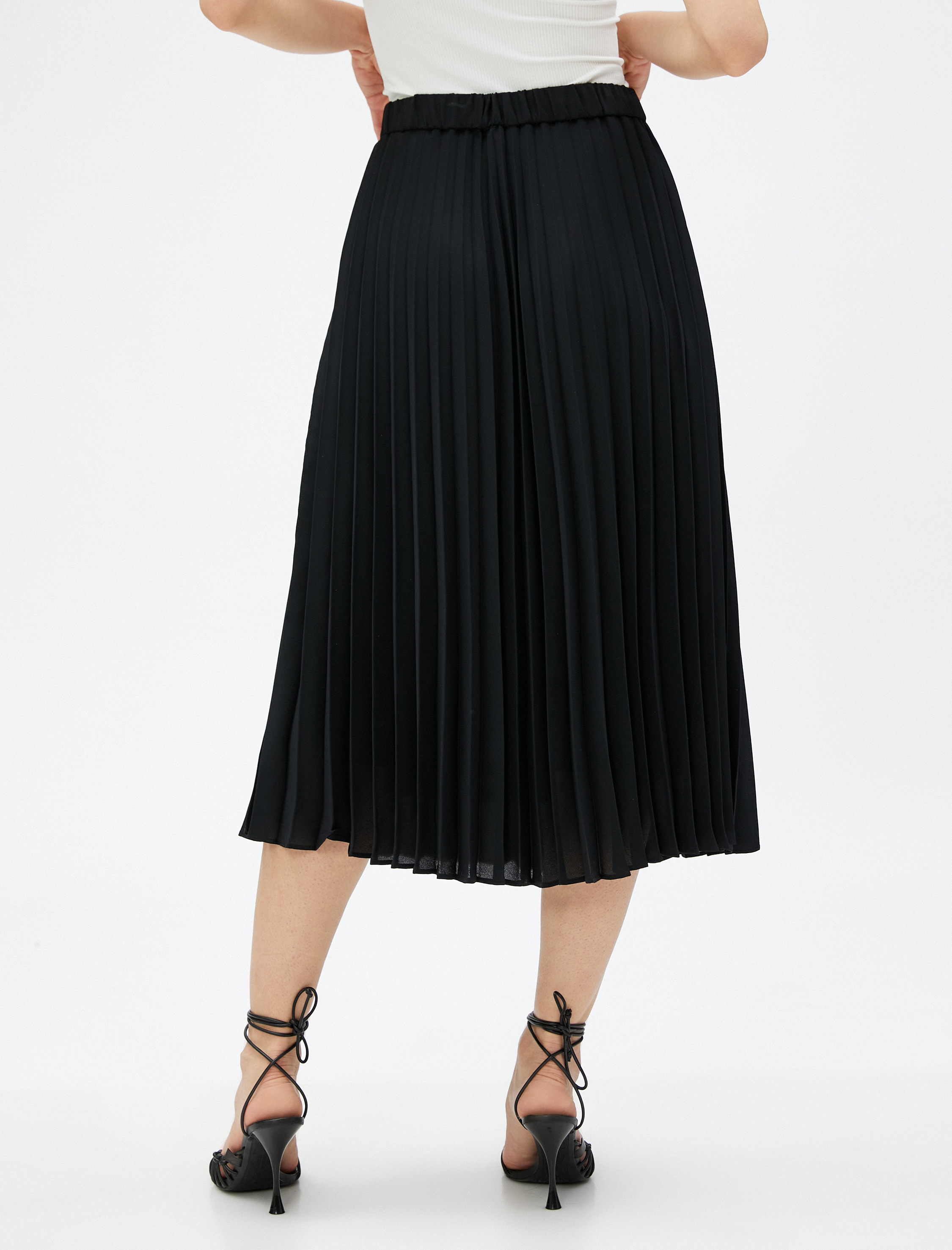   Pileli Etek Midi Boy Şifon Beli Lastikli